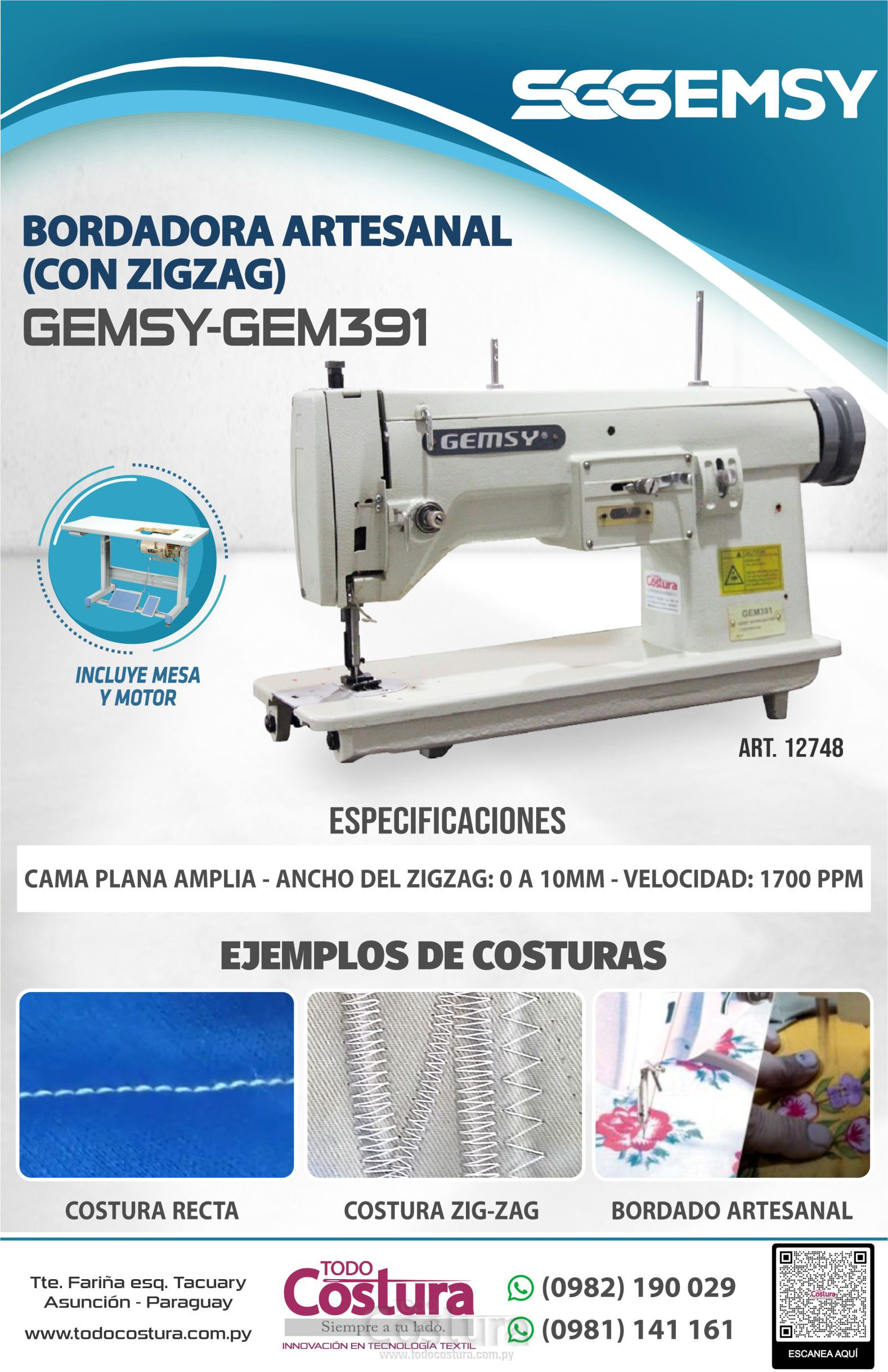 BORDADORA ARTESANAL (CON ZIGZAG) GEMSY-GEM391