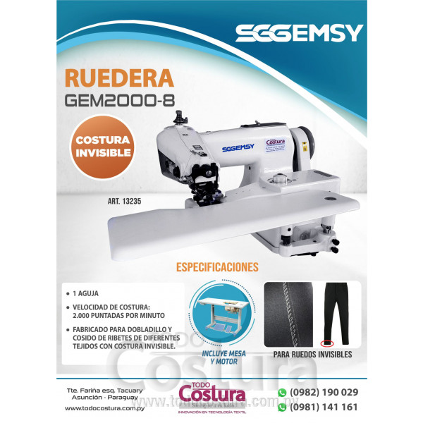 MAQ. INDUSTRIAL COSTURA INVISIBLE (RUEDERA) GEMSY GEM2000-8