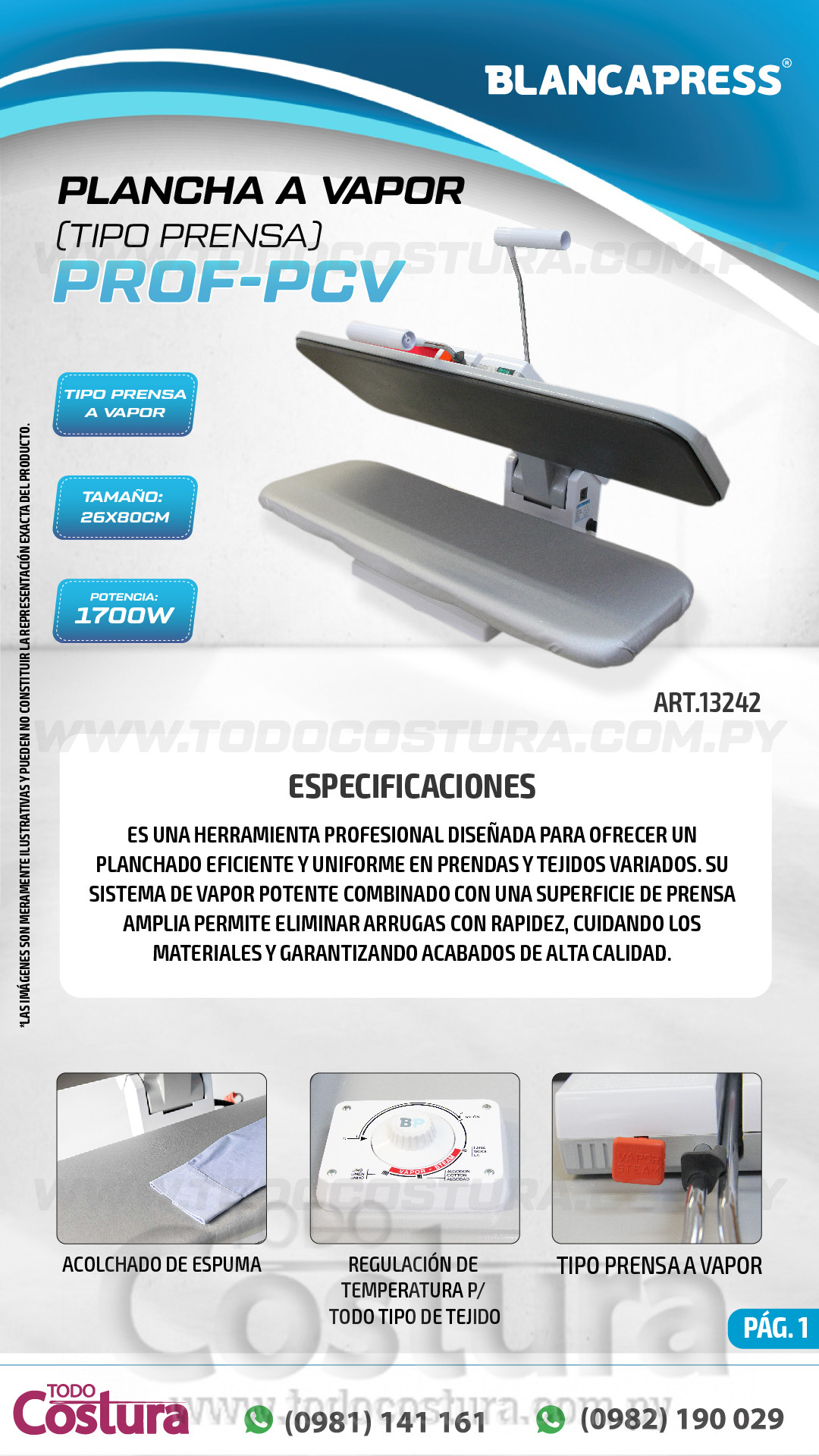 PLANCHA A VAPOR TIPO PRENSA BLANCAPRESS PROF-PCV