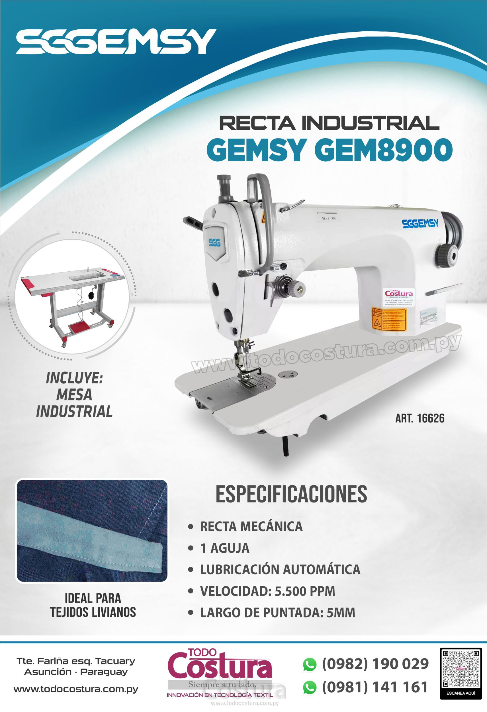 RECTA INDUSTRIAL (MECANICA - LIVIANA) GEMSY GEM8900