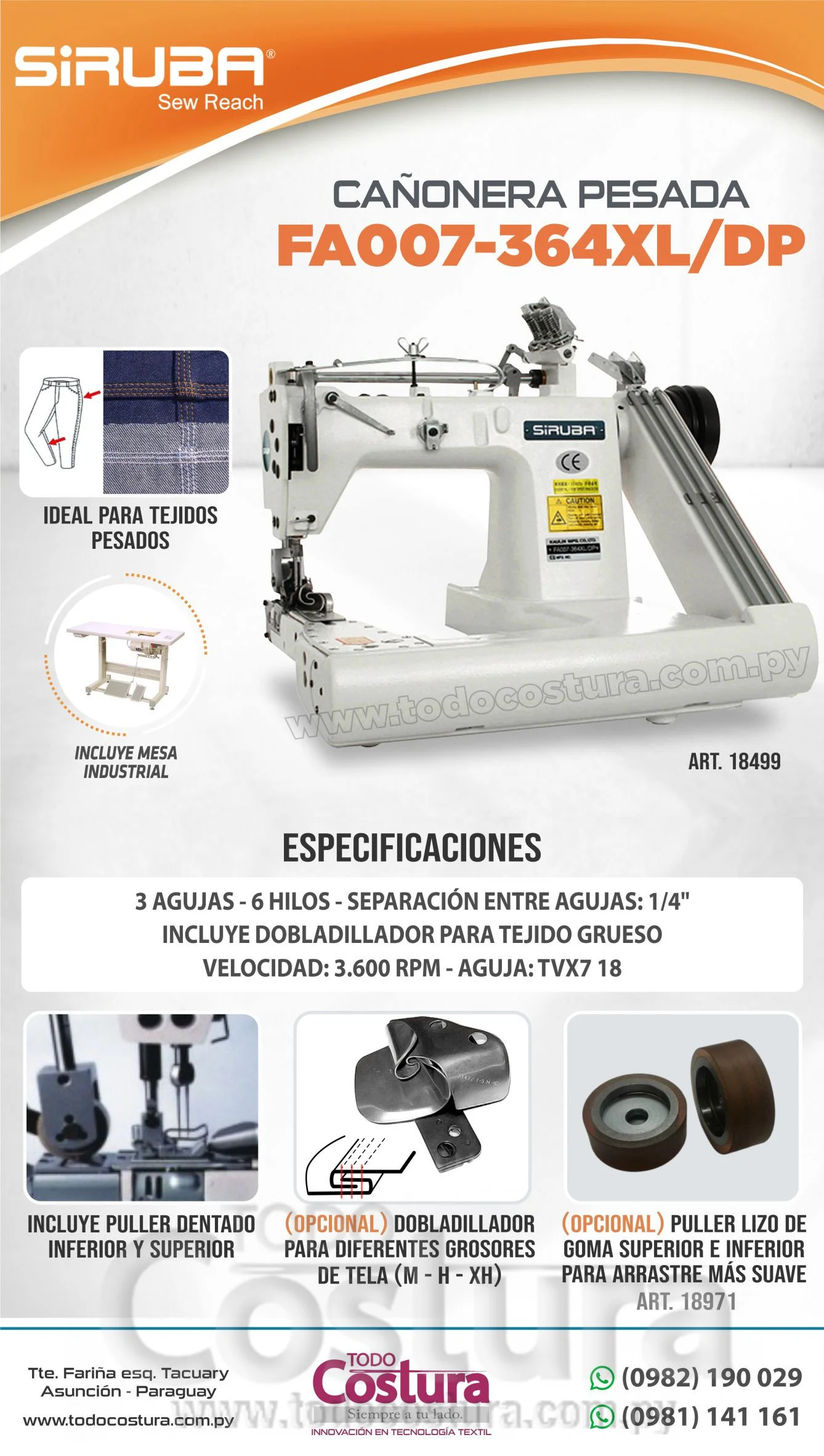 CAÑONERA (3 AGUJAS - PESADA) SIRUBA FA007-364XL/DP