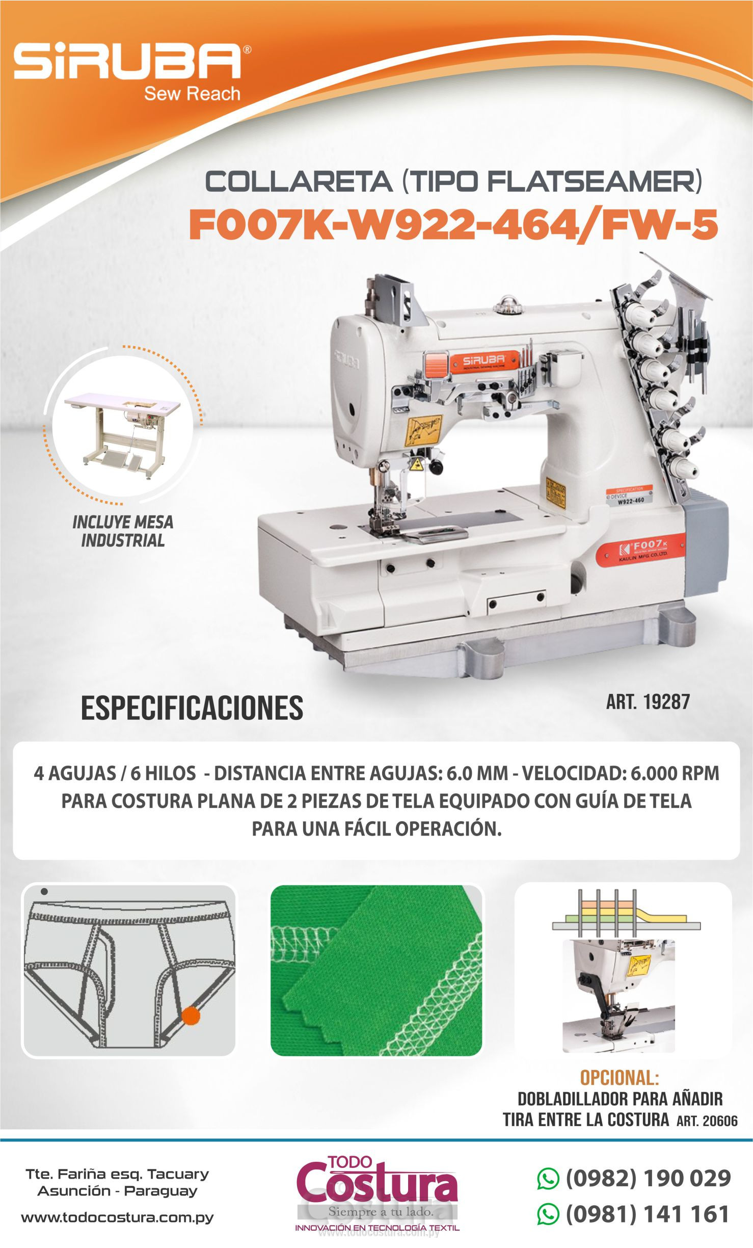 COLLARETA (MECANICA - 4 AGUJAS) SIRUBA F007K-W922-464/FW-5
