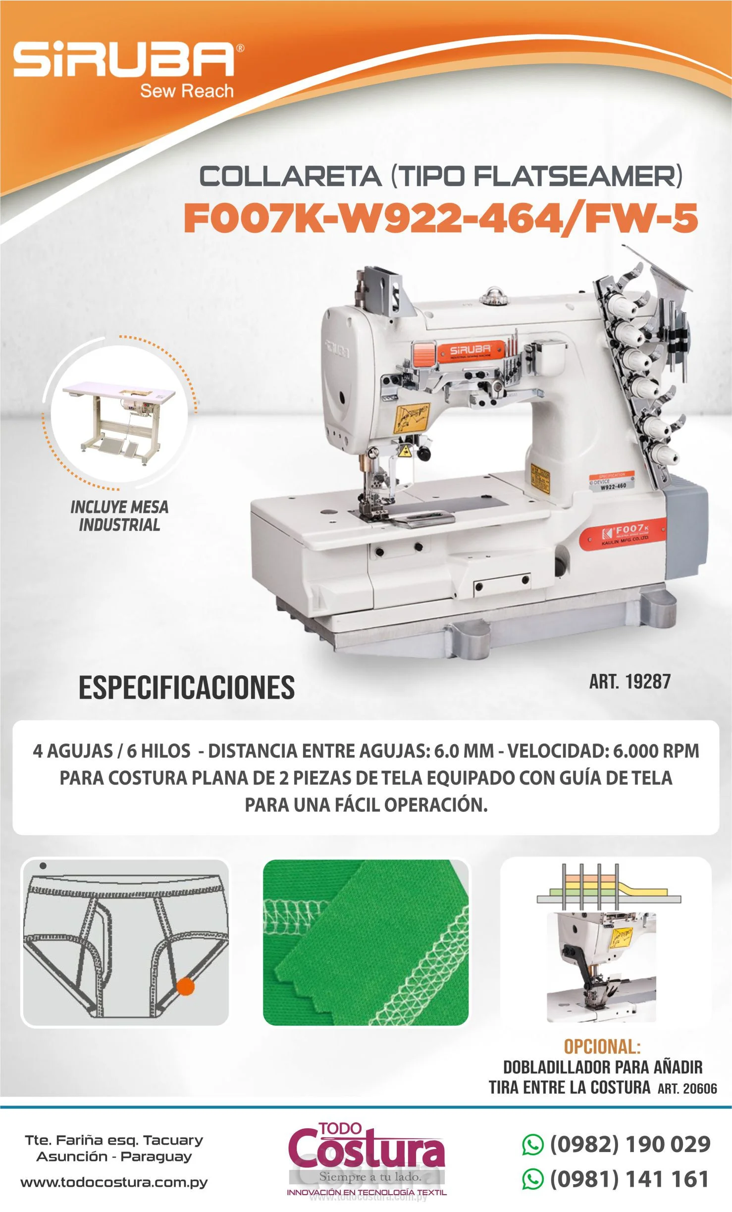 COLLARETA (MECANICA - 4 AGUJAS) SIRUBA F007K-W922-464/FW-5
