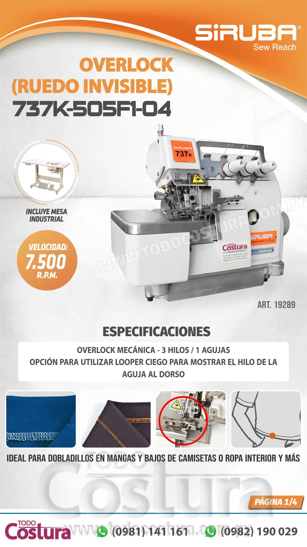 OVERLOCK (MECANICA - RUEDO INVISIBLE) SIRUBA 737K-505F1-04
