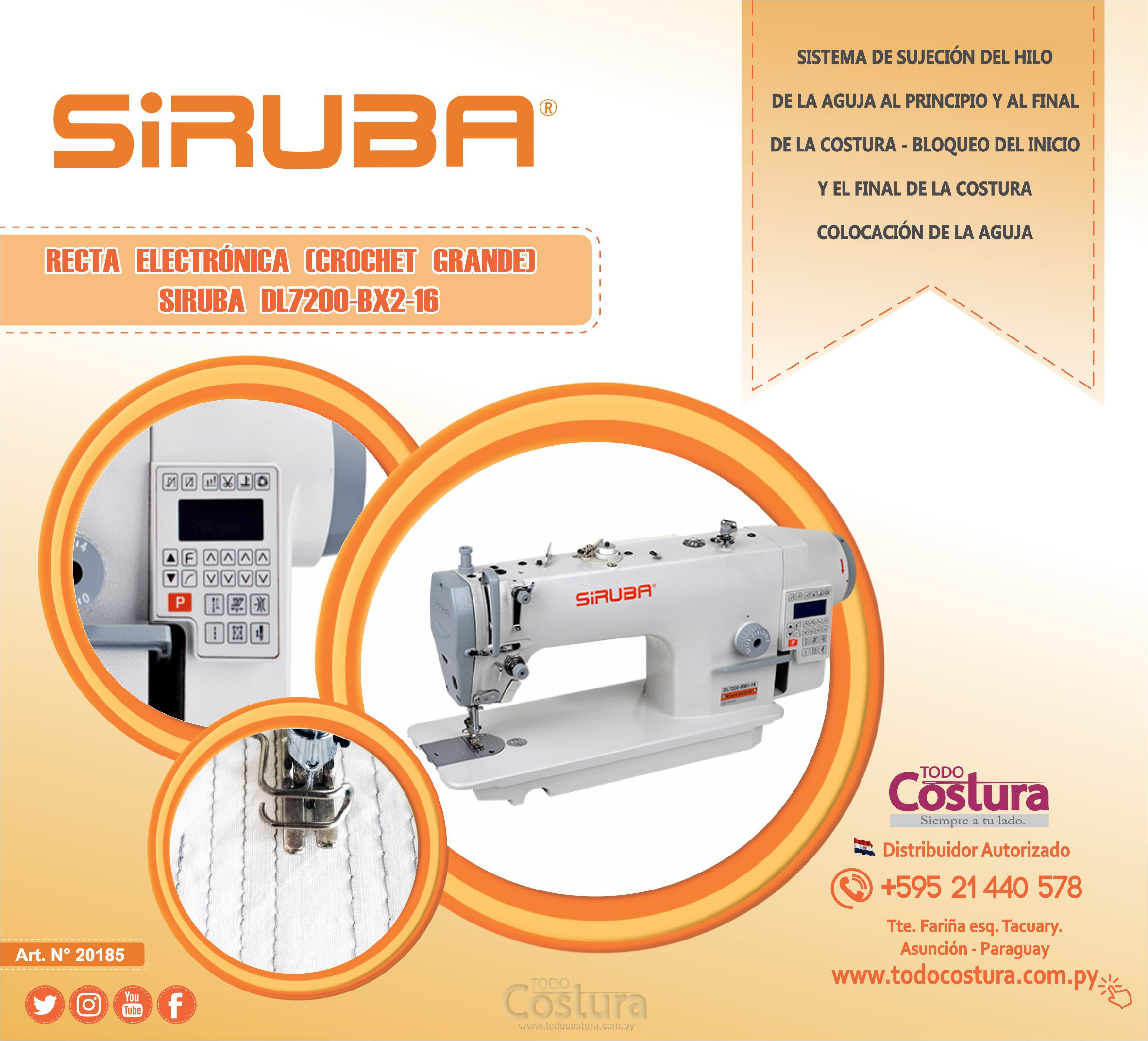 RECTA ELECTRONICA (CROCHET GRANDE - PESADA) SIRUBA DL7200-BX2-16 (MOTOR INCORPORADO)