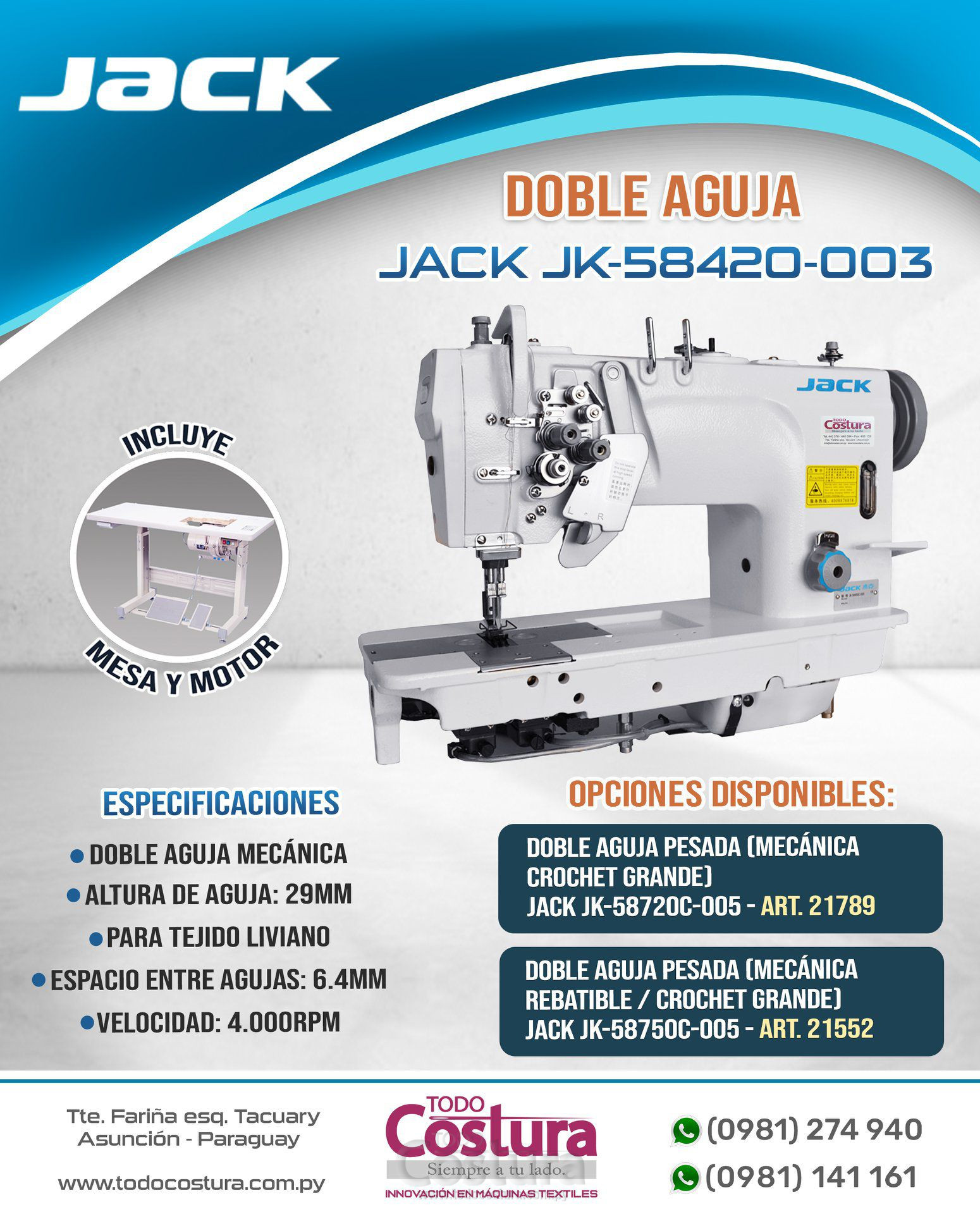 DOBLE AGUJA PESADA (MECANICA - REBATIBLE - CROCHET GRANDE) JACK JK-58750C-005