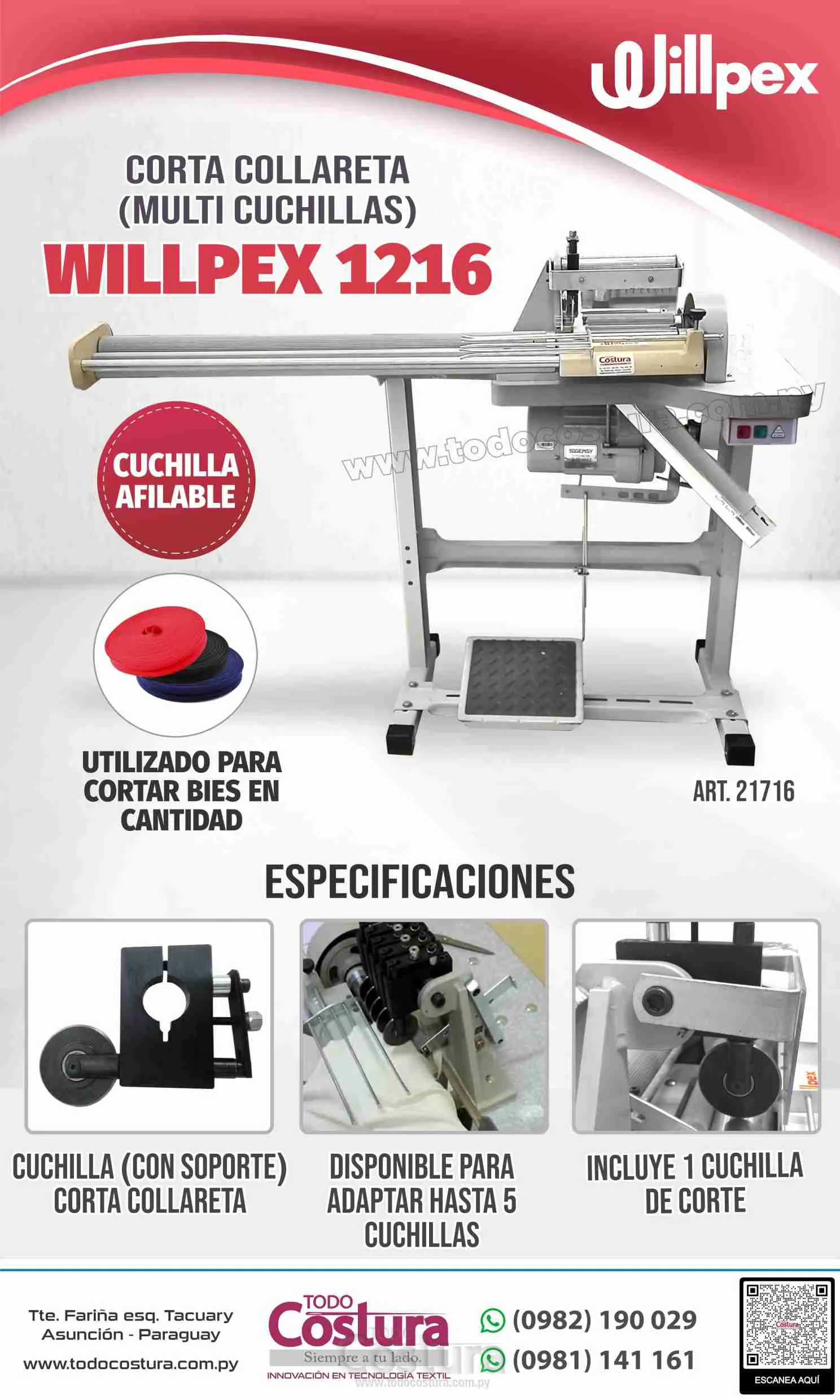 CORTA COLLARETA (MULTI CUCHILLAS) WILLPEX 1216 (CON MESA, ESTANTE Y 1 CUCHILLA)