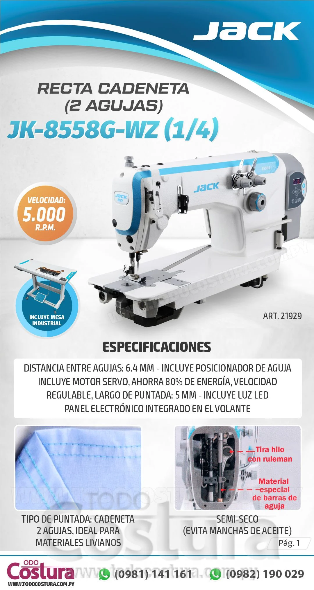 RECTA CADENETA (2 AGUJAS) JACK JK-8558G-WZ (1/4) (MOTOR INCORPORADO)