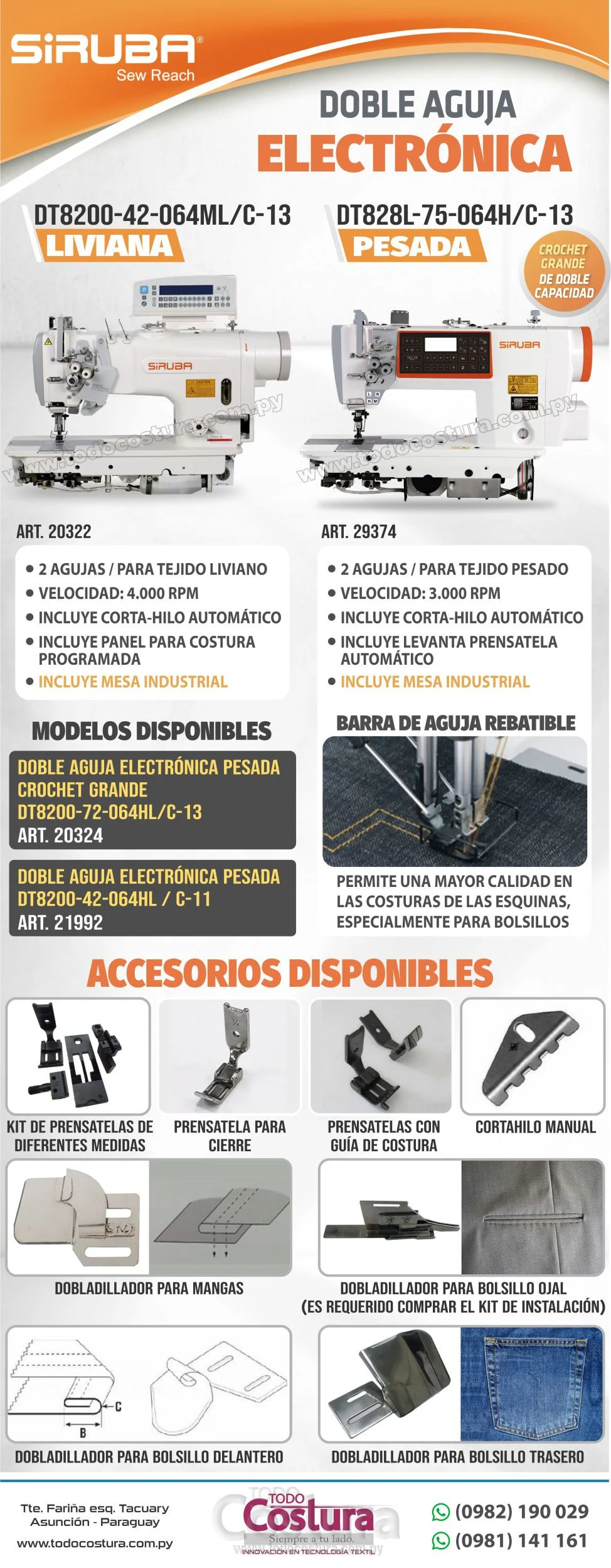 DOBLE AGUJA (ELECTRONICA - PESADA) SIRUBA DT8200-42-064HL/C-11 (MOTOR INCORPORADO)
