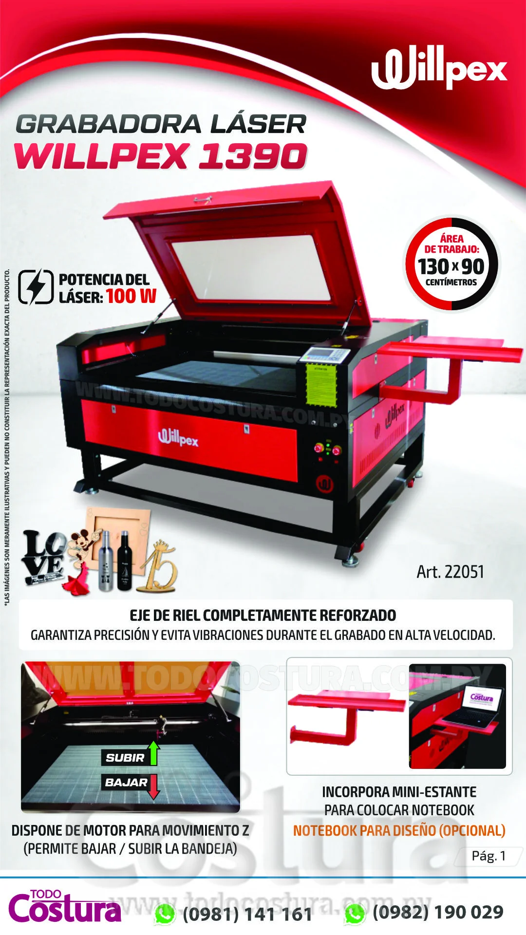 GRABADORA LASER (130X90CM - 100W) WILLPEX 1390