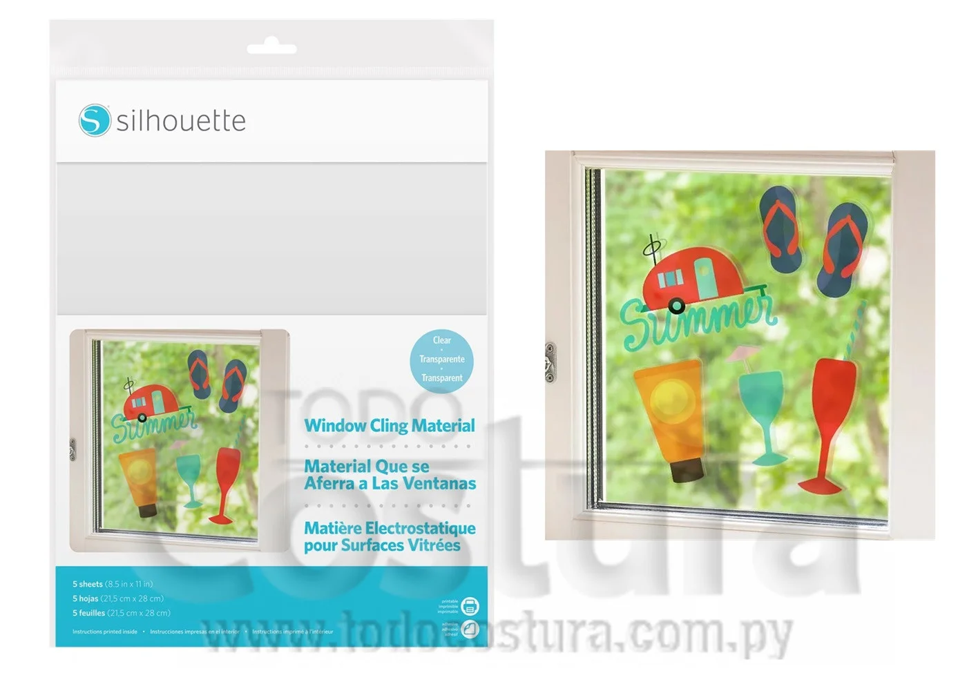 PAPEL STICKER P/ VIDRIO (TRANSPARENTE - 21,5CM X 28CM - 5 UNIDADES)