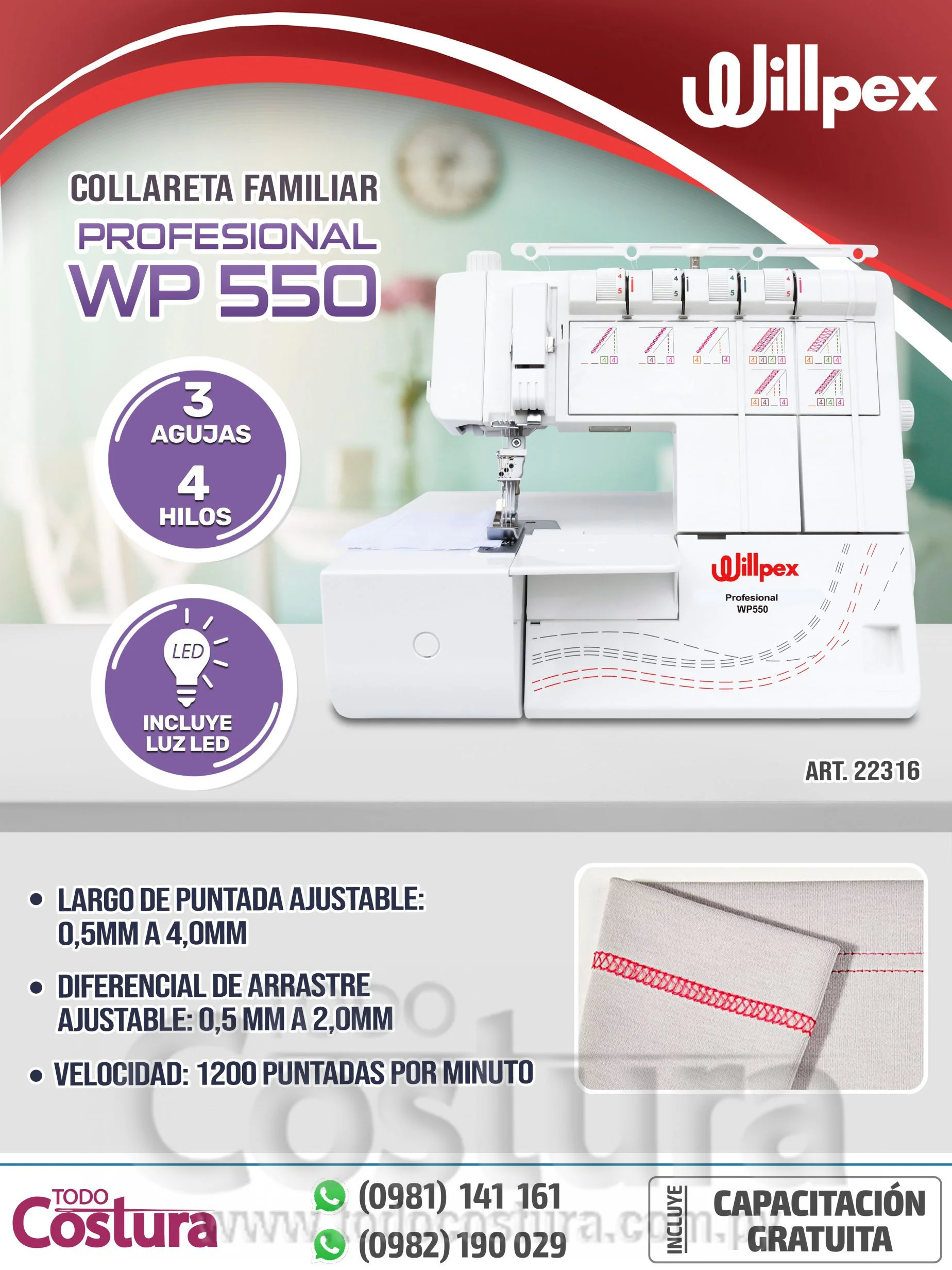 COLLARETA FAMILIAR (4 HILOS) WILLPEX PROFESIONAL WP550