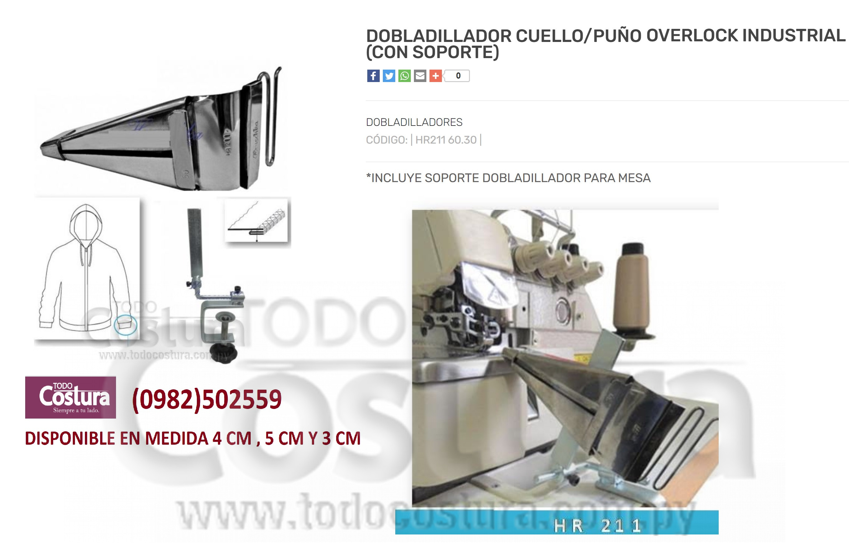 DOBLADILLADOR CUELLO/PUÑO (4,0CM) OVERLOCK INDUSTRIAL (CON SOPORTE)