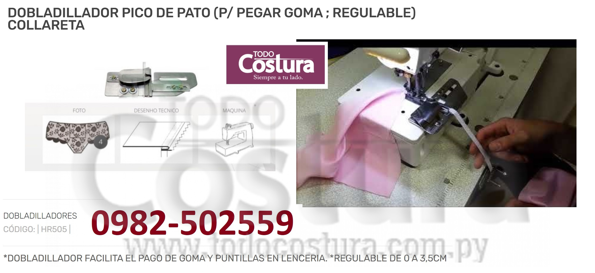 DOBLADILLADOR PICO DE PATO (P/ PEGAR GOMA - REGULABLE) COLLARETA