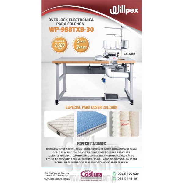 OVERLOCK (ELECTRONICA - PARA COLCHON) WILLPEX WP-988TXB-30 (MOTOR INCORPORADO)