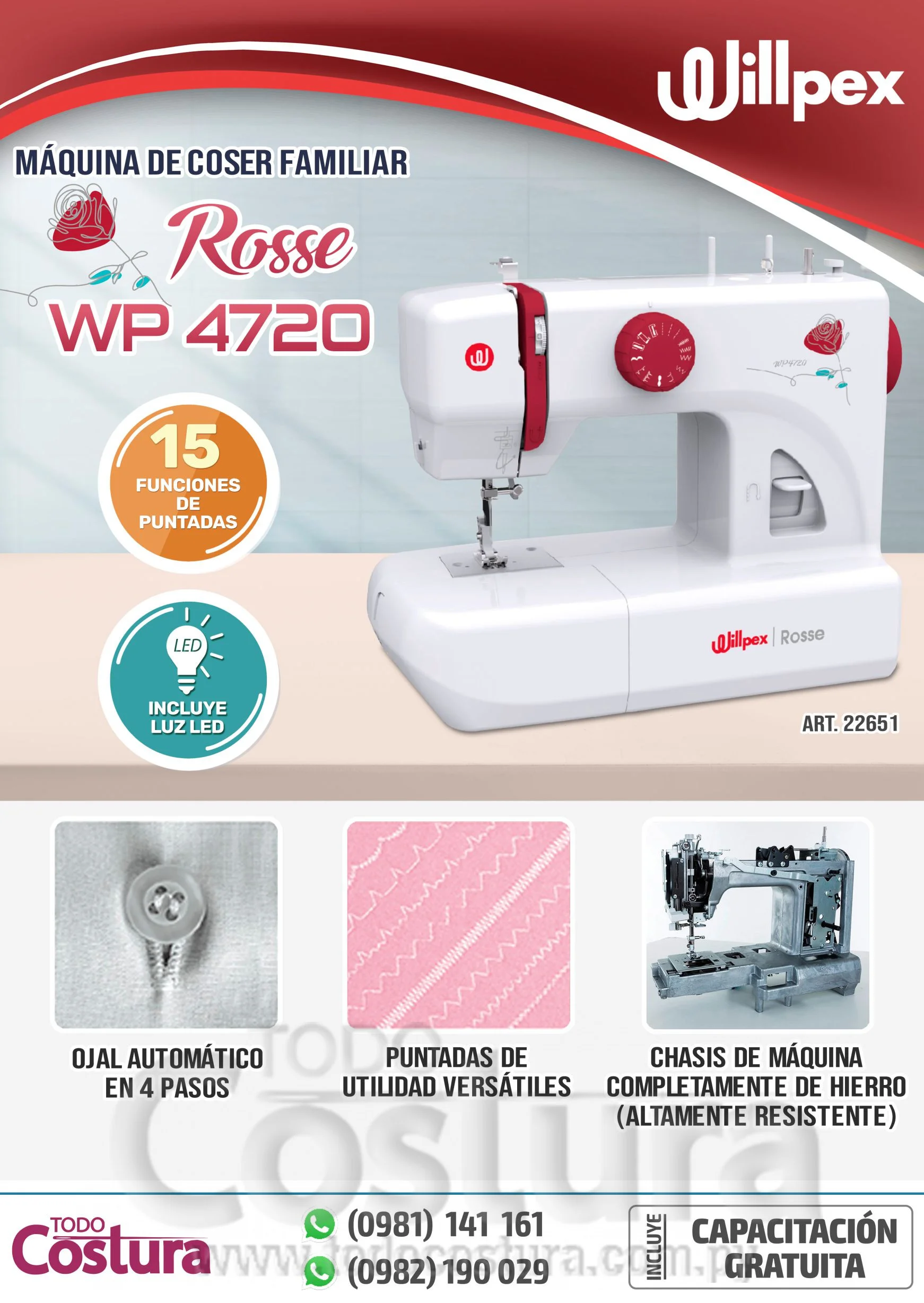 MAQ. DE COSER FAMILIAR WILLPEX ROSSE WP4720