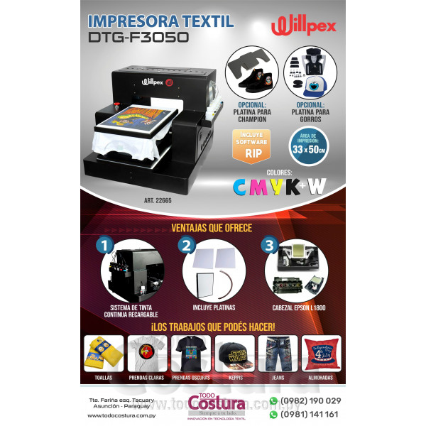 IMPRESORA TEXTIL (33X50CM) WILLPEX DTG-F3050
