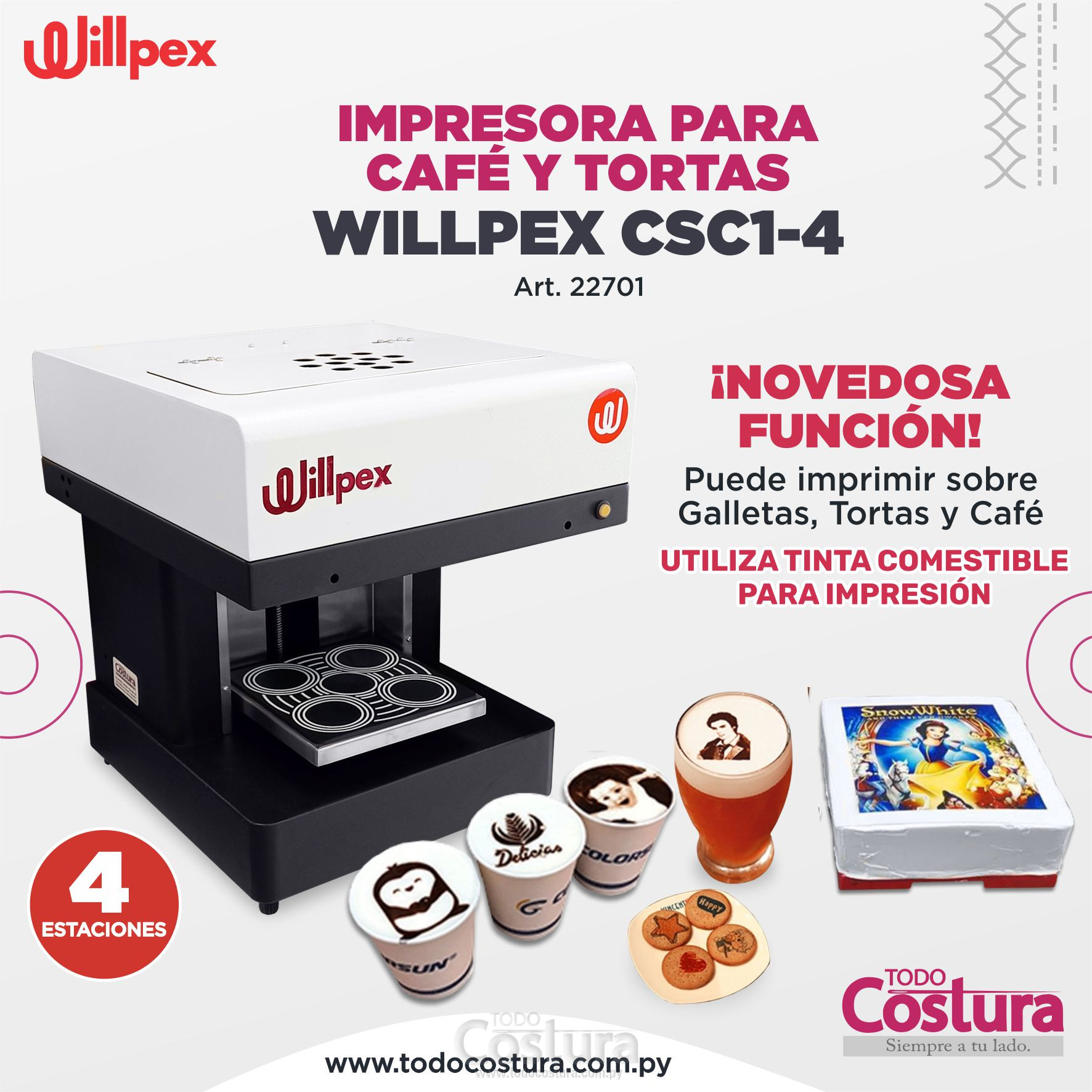 IMPRESORA PARA TORTAS / CAFE (4 ESTACIONES) WILLPEX CSC1-4