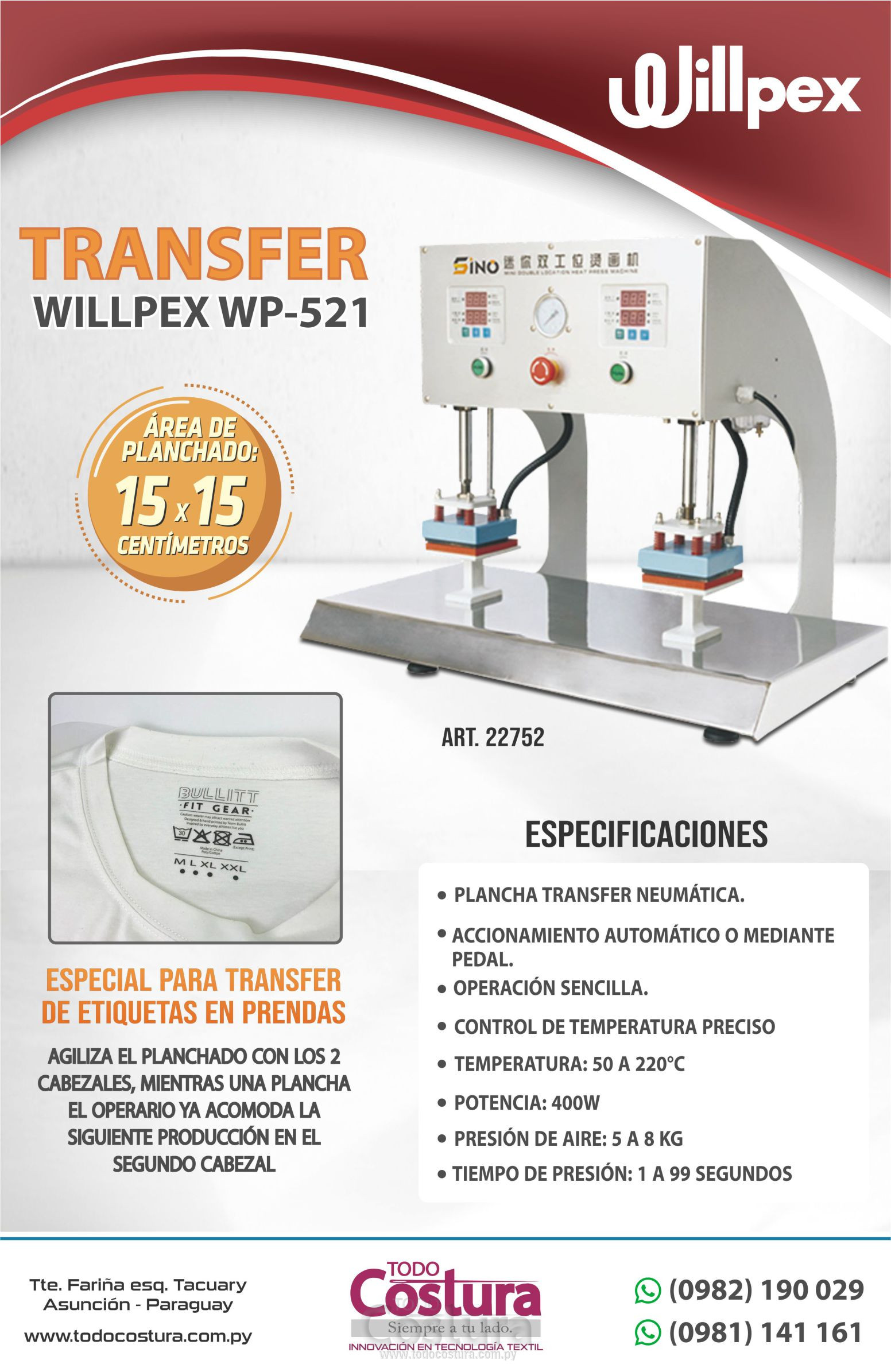 TRANSFER (2 CABEZALES- 15X15 CM) WILLPEX WP-521