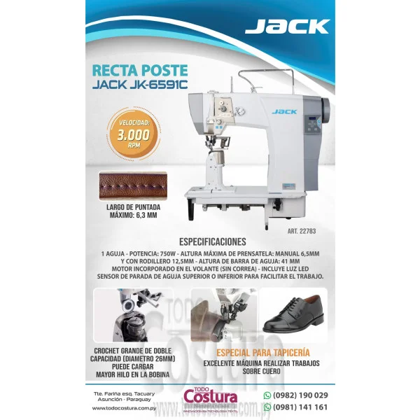 RECTA POSTE (1 AGUJA) JACK JK-6591C (MOTOR INCORPORADO)