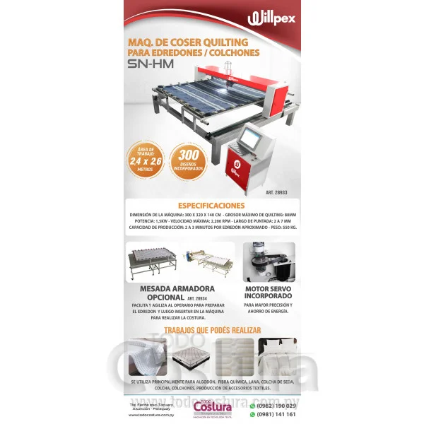 MAQ. DE COSER QUILTING PARA EDREDONES/COLCHON (2,4 X 2,6 METROS) WILLPEX SN-HM