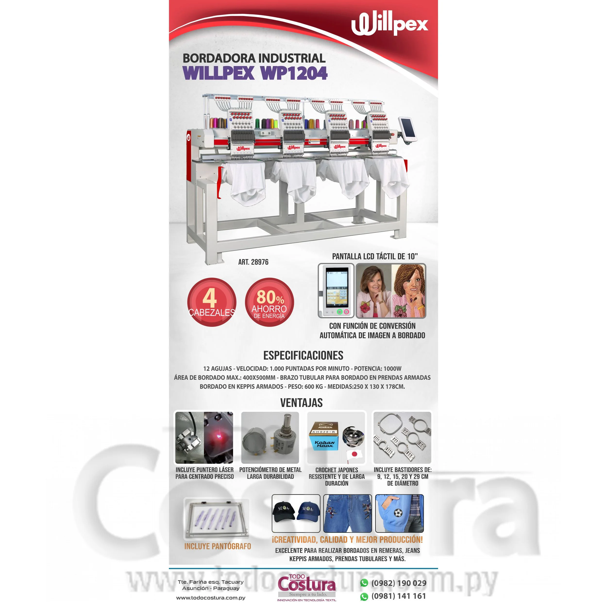 BORDADORA INDUSTRIAL (4 CABEZALES) WILLPEX WP1204
