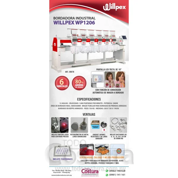 BORDADORA INDUSTRIAL (6 CABEZALES) WILLPEX WP1206