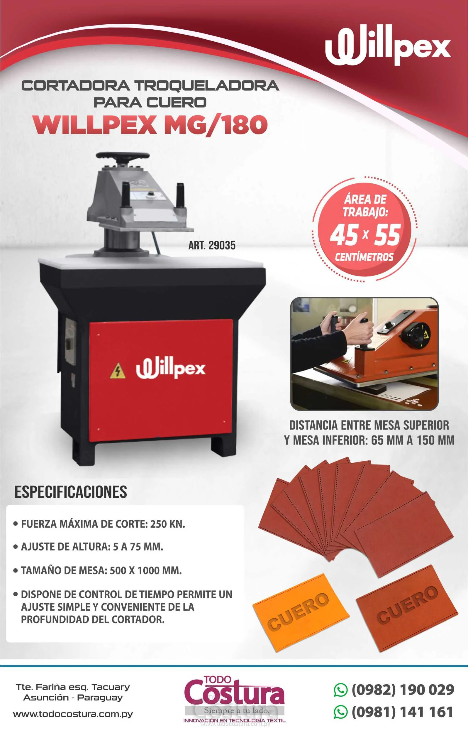 CORTADORA TROQUELADORA PARA CUERO WILLPEX MG/180