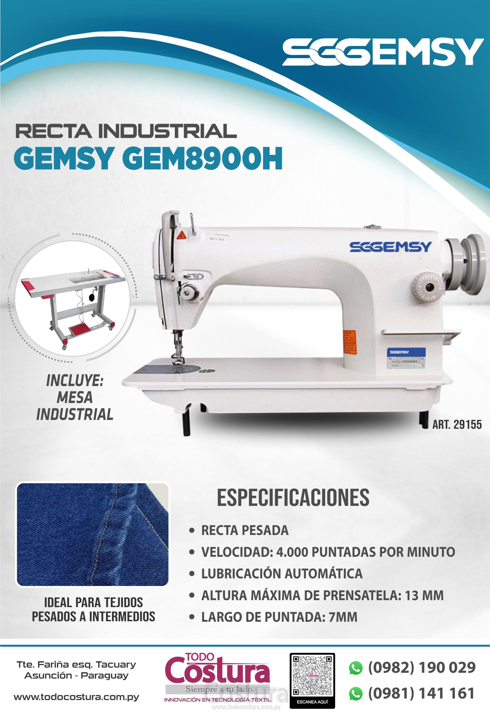 RECTA INDUSTRIAL PESADA GEMSY GEM8900H
