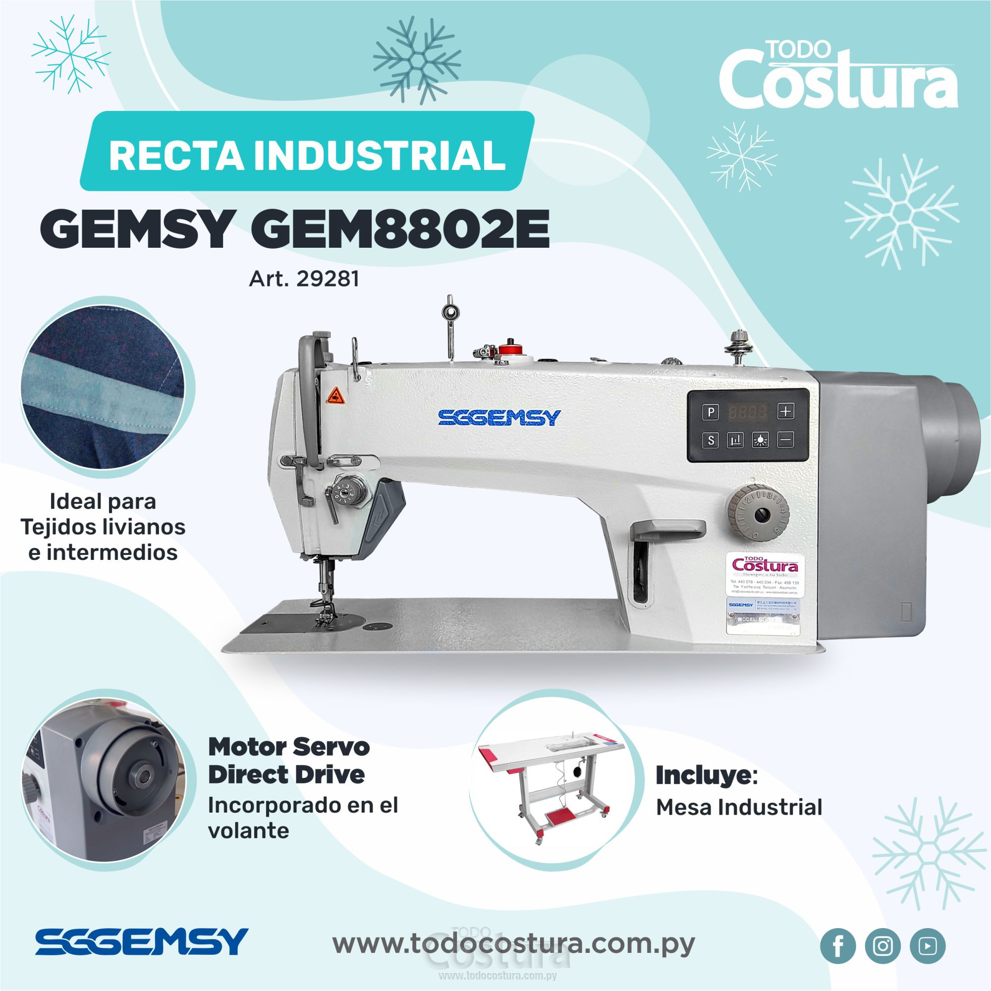 RECTA INDUSTRIAL GEMSY GEM8802E (MOTOR INCORPORADO)