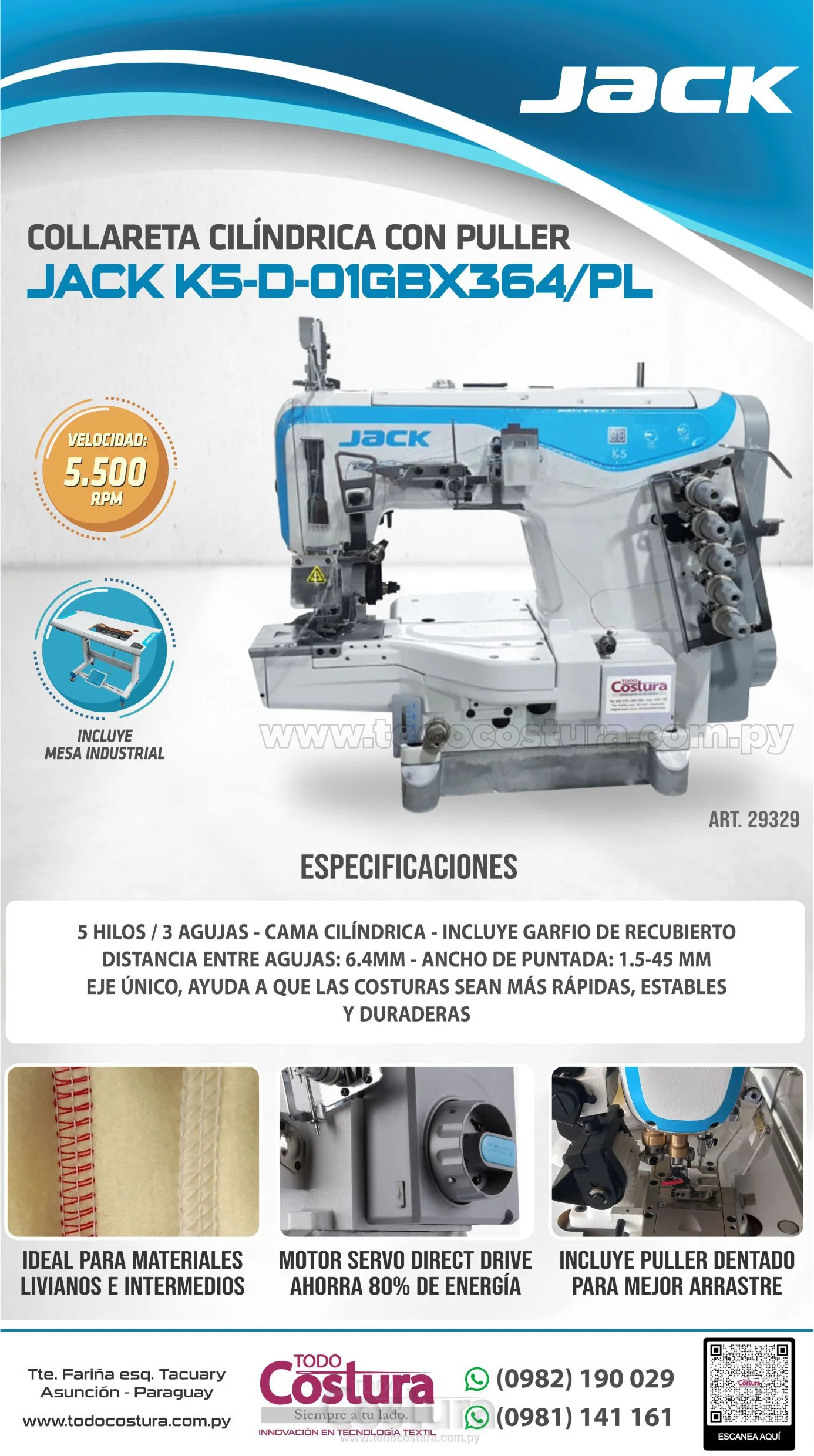 COLLARETA (CILINDRICA - CON PULLER) JACK K5-D-01GBX364/PL-S2 (MOTOR INCORPORADO)