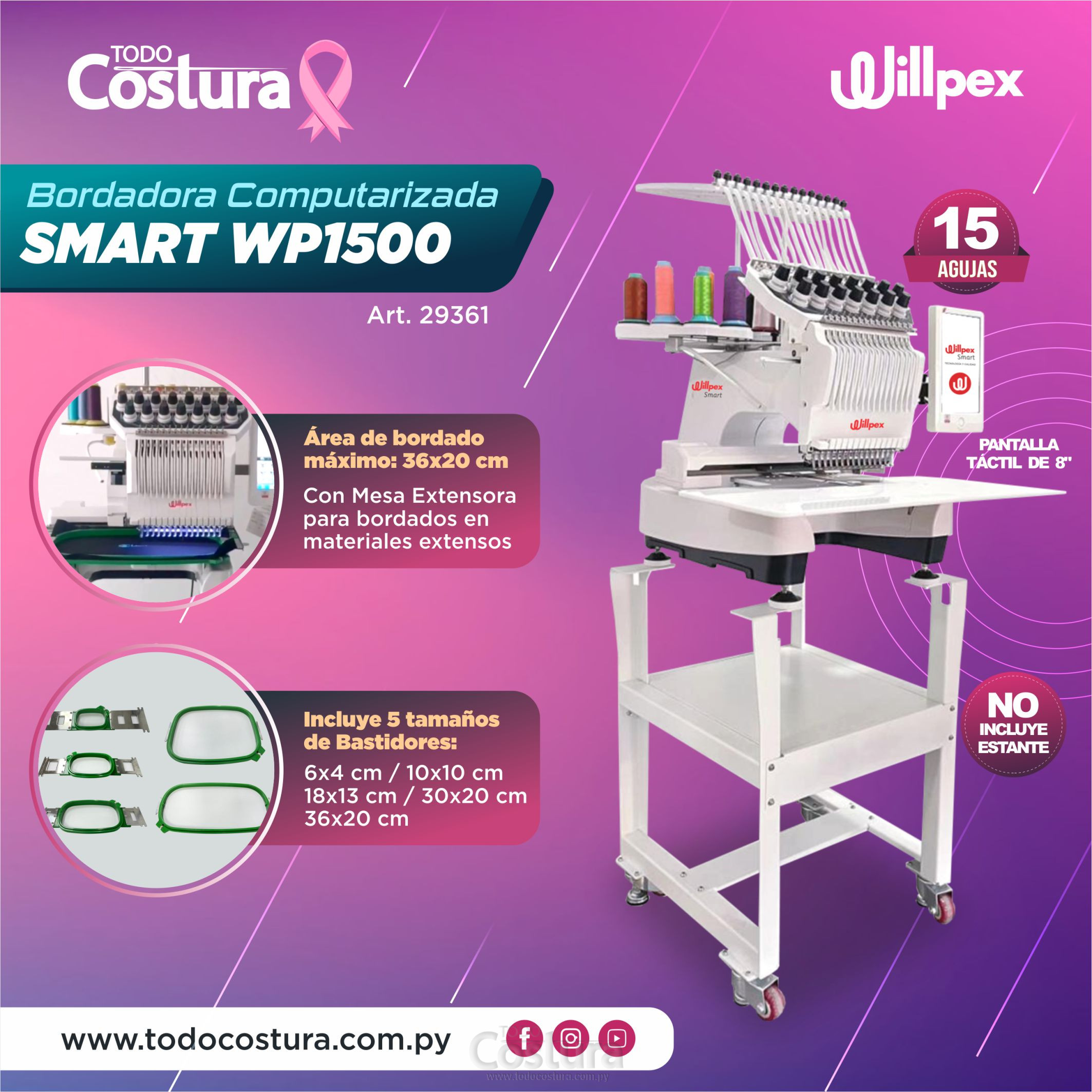 BORDADORA COMPUTARIZADA (15 AGUJAS) WILLPEX SMART WP1500