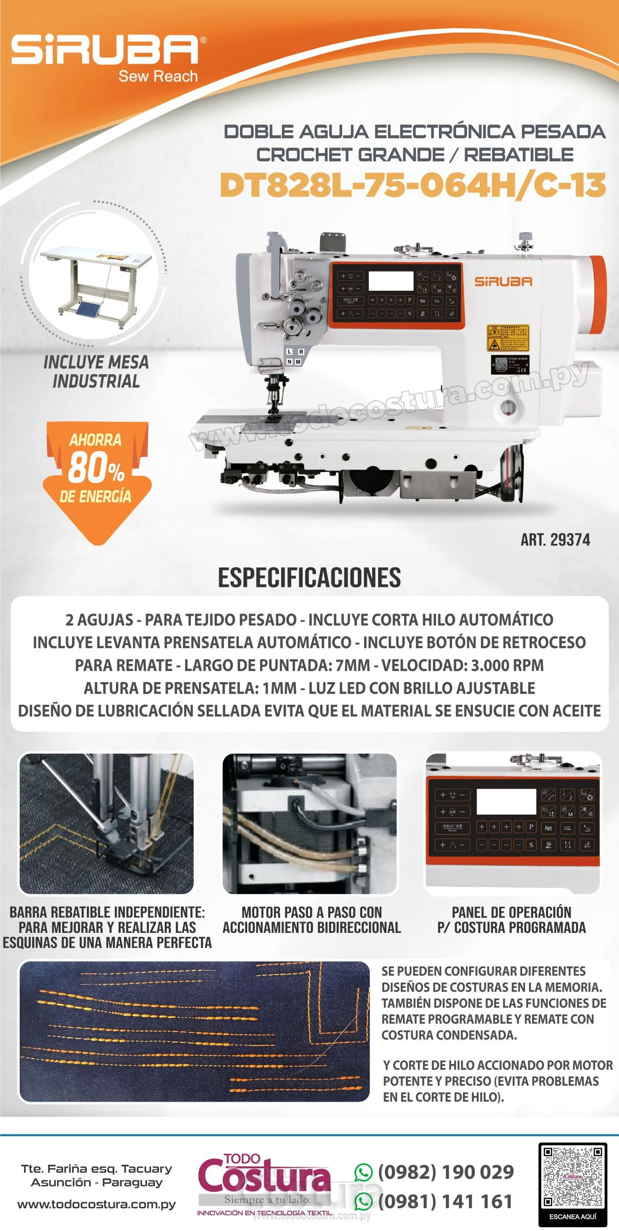 DOBLE AGUJA (ELECT. - PESADA - CROCHET GRANDE - REBATIBLE) SIRUBA DT828L-75-064H/C-13