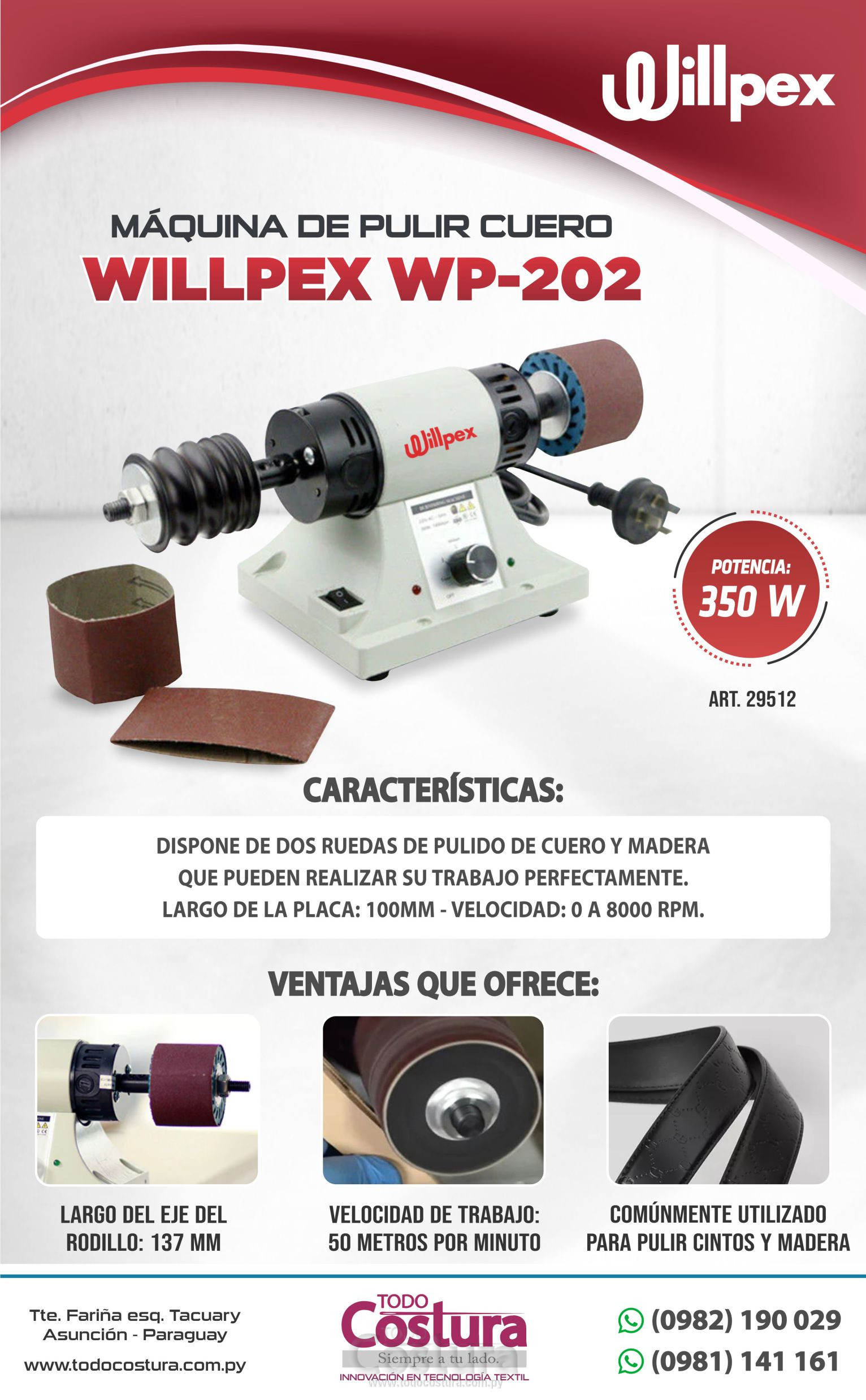 MAQUINA DE PULIR CUERO WILLPEX WP-202
