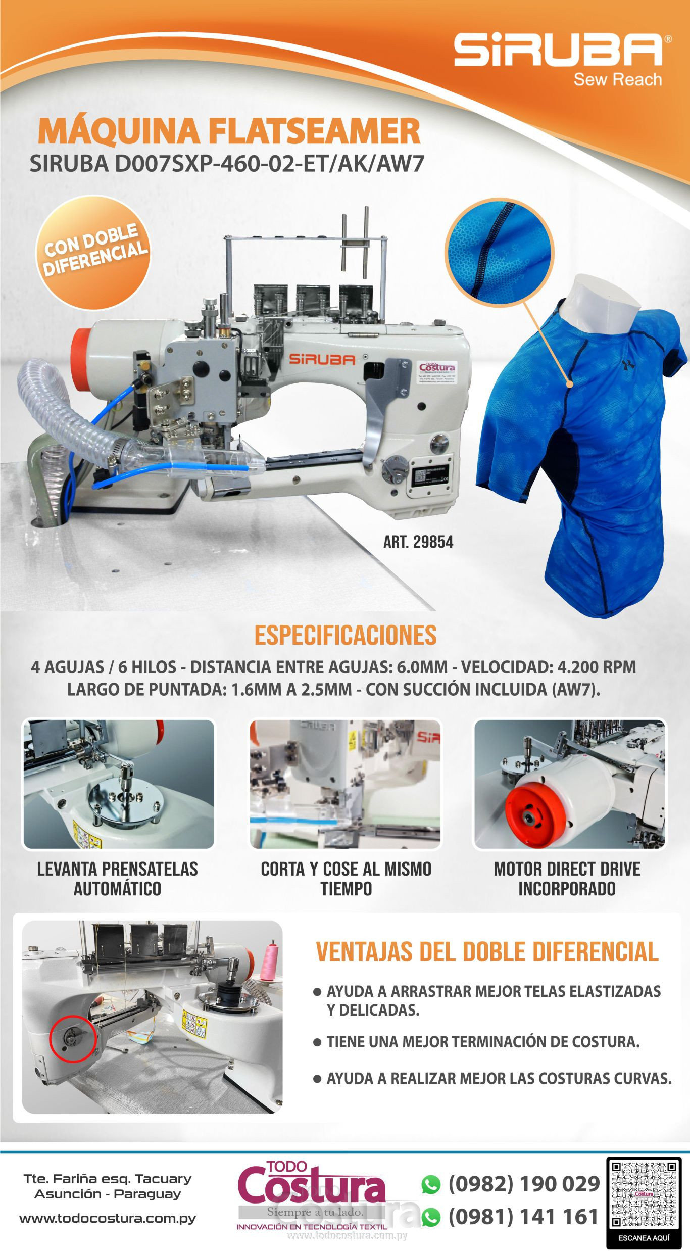 MAQ. FLATSEAMER (DOBLE DIFERENCIAL ; CORTA-HILO) SIRUBA D007SXP-460-02-ET/AK/AW7 (MOTOR INCORP.)