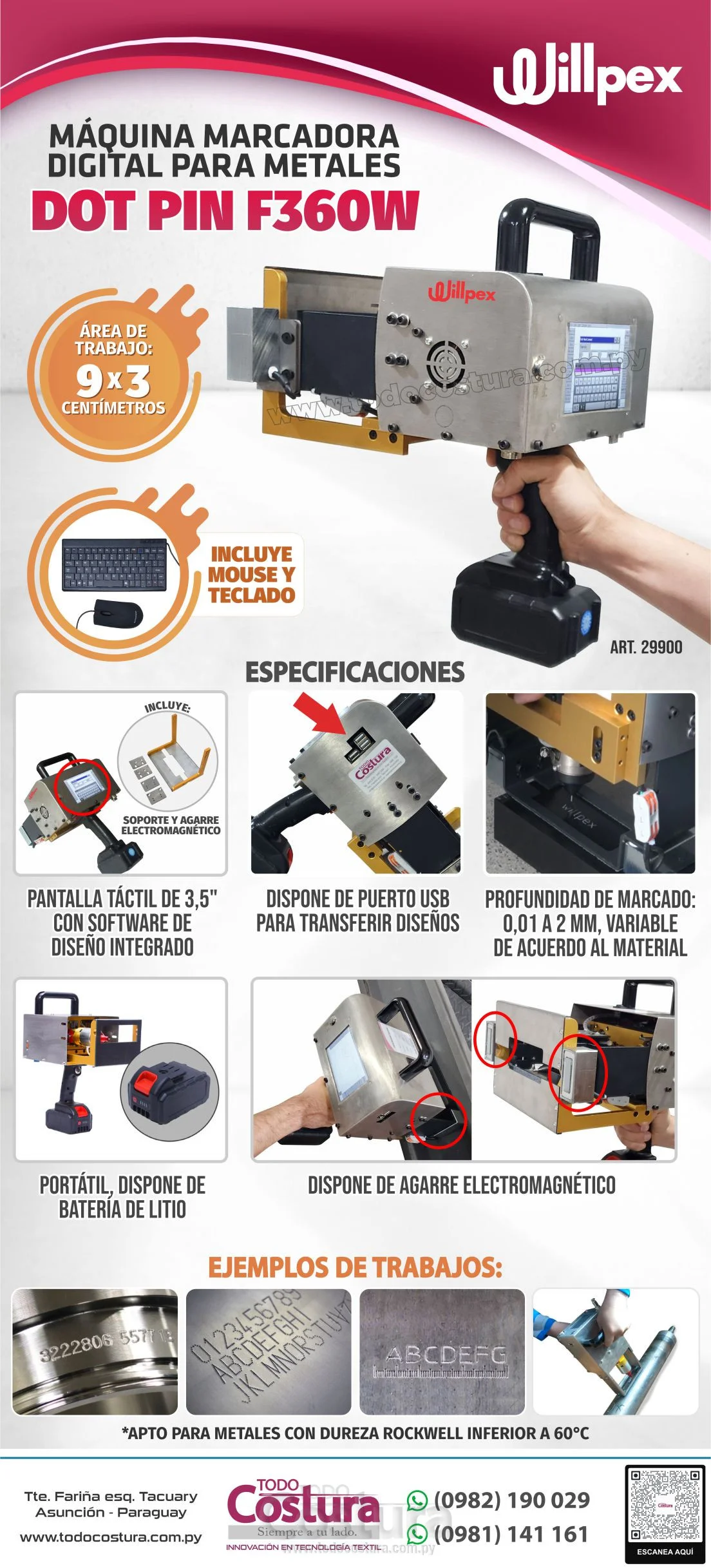 MAQUINA MARCADORA DIGITAL PARA METALES (9X3 CM) WILLPEX DOT PIN F360W