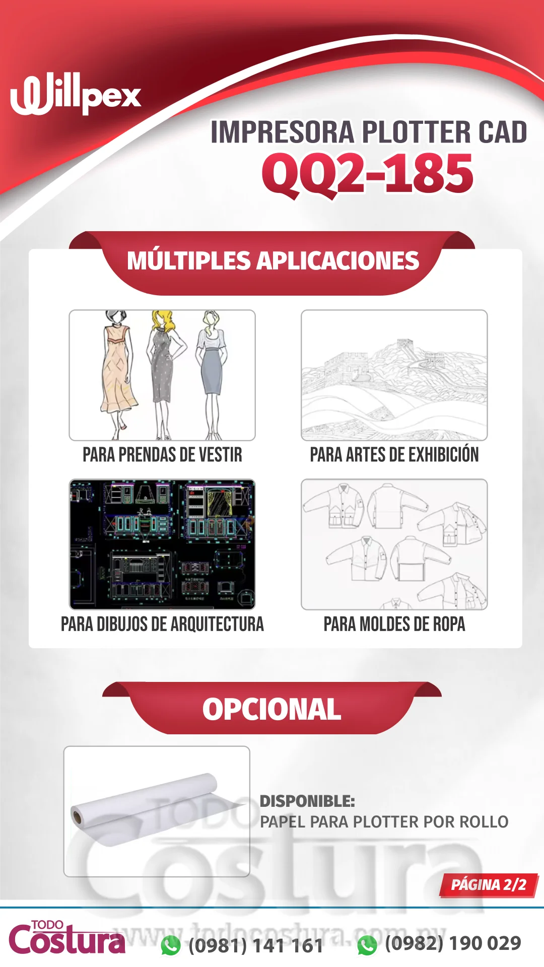 IMPRESORA PLOTTER CAD (185 CM - 2 CABEZALES) WILLPEX QQ2-185