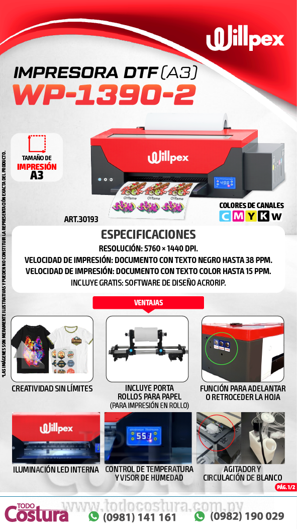 IMPRESORA DTF PROFESIONAL (A3) WILLPEX WP-1390-2