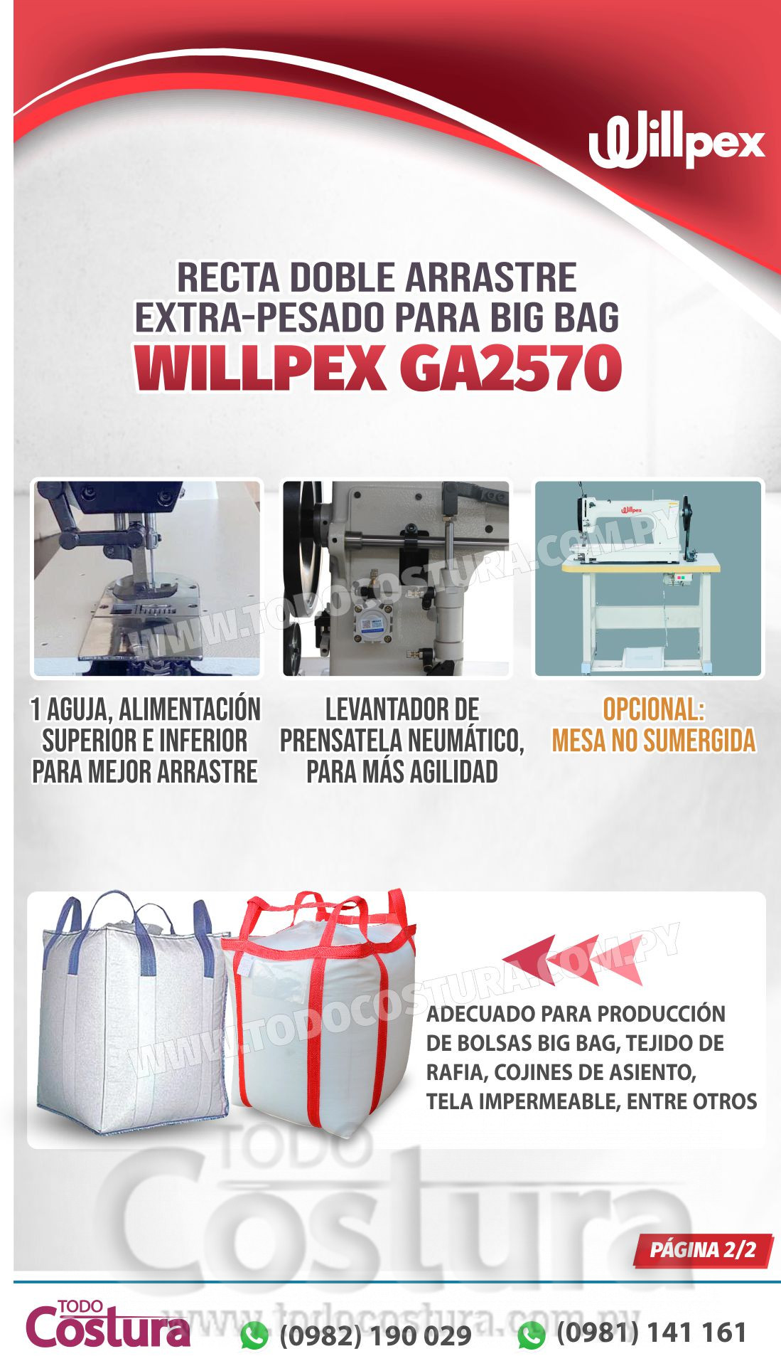 RECTA (DOBLE ARRASTRE EXTRA PESADO) PARA BIG BAG WILLPEX GA2570