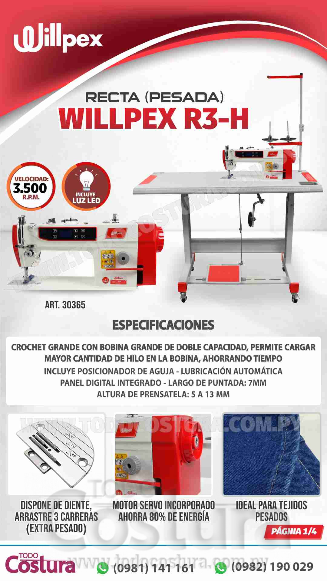 RECTA (PESADA - CROCHET GRANDE) WILLPEX R3-H (MOTOR INCORPORADO)