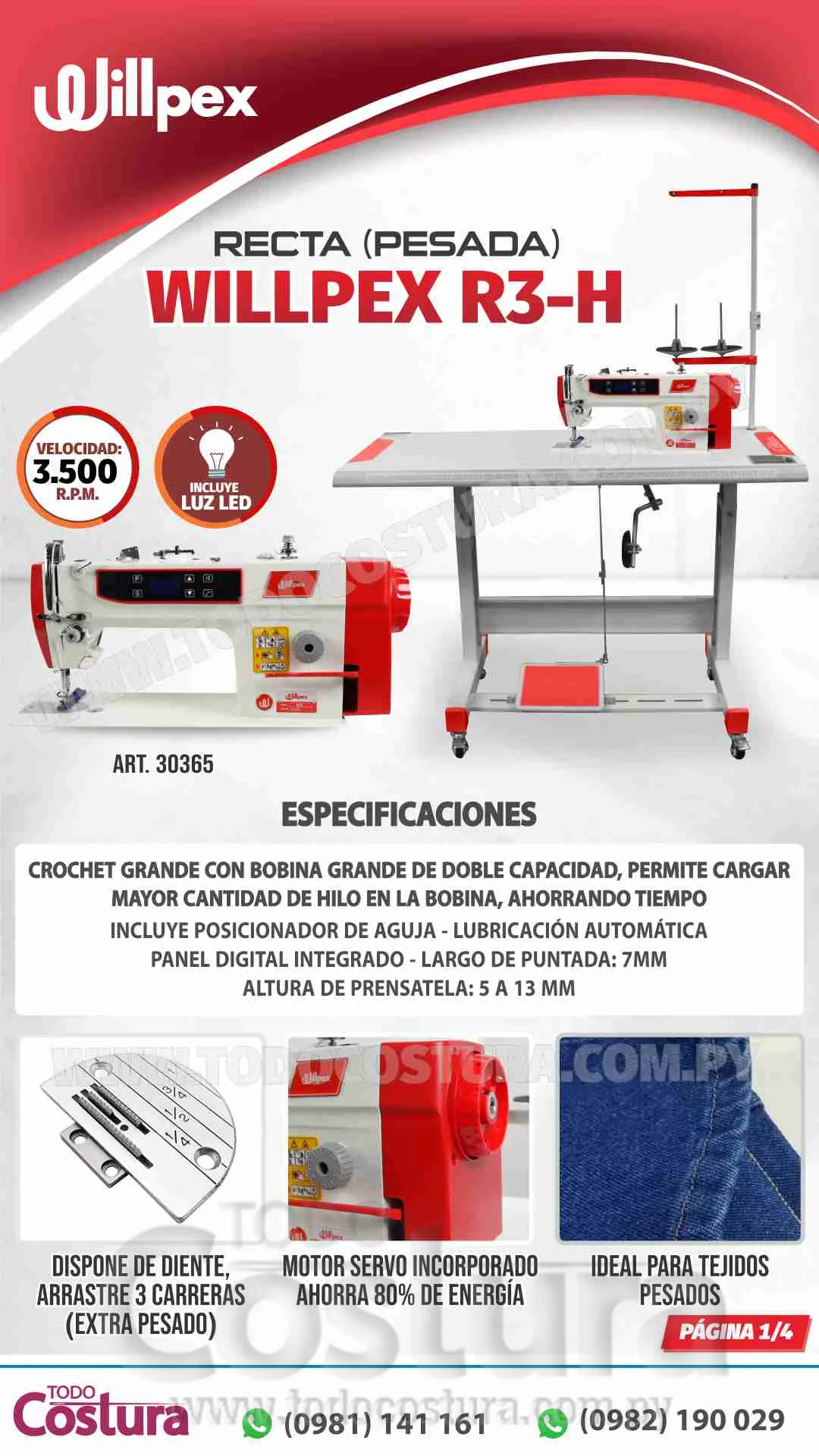 RECTA (PESADA - CROCHET GRANDE) WILLPEX R3-H (MOTOR INCORPORADO)