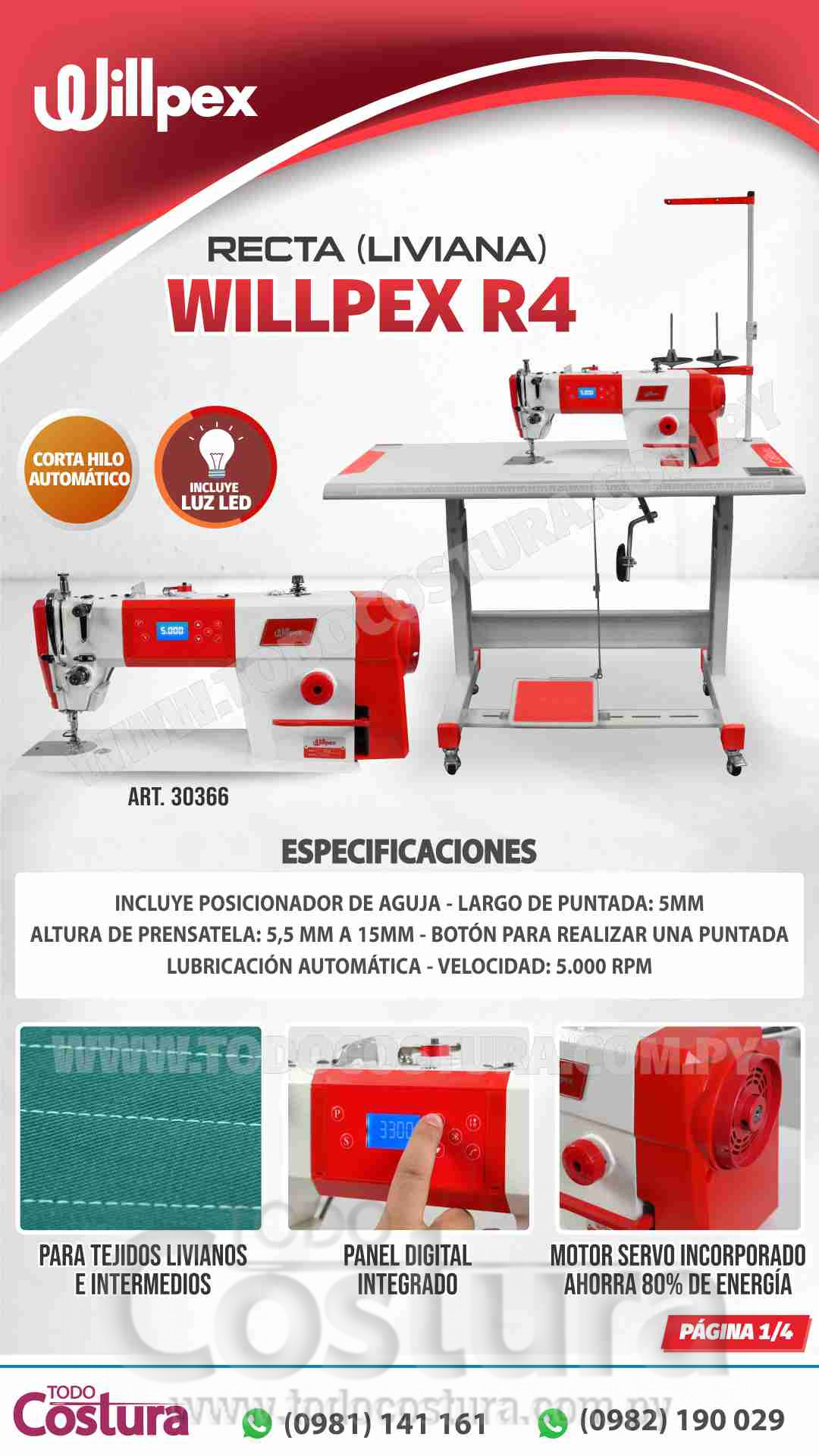 RECTA (LIVIANA - CON CORTAHILO) WILLPEX R4 (MOTOR INCORPORADO)