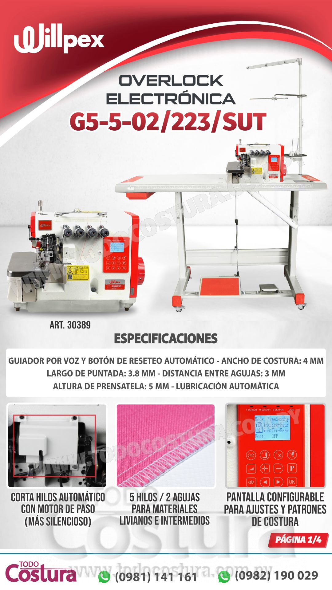 OVERLOCK (ELECTRONICA - 5 HILOS - LIVIANA) WILLPEX G5-5-02/223/SUT (MOTOR INCORPORADO)