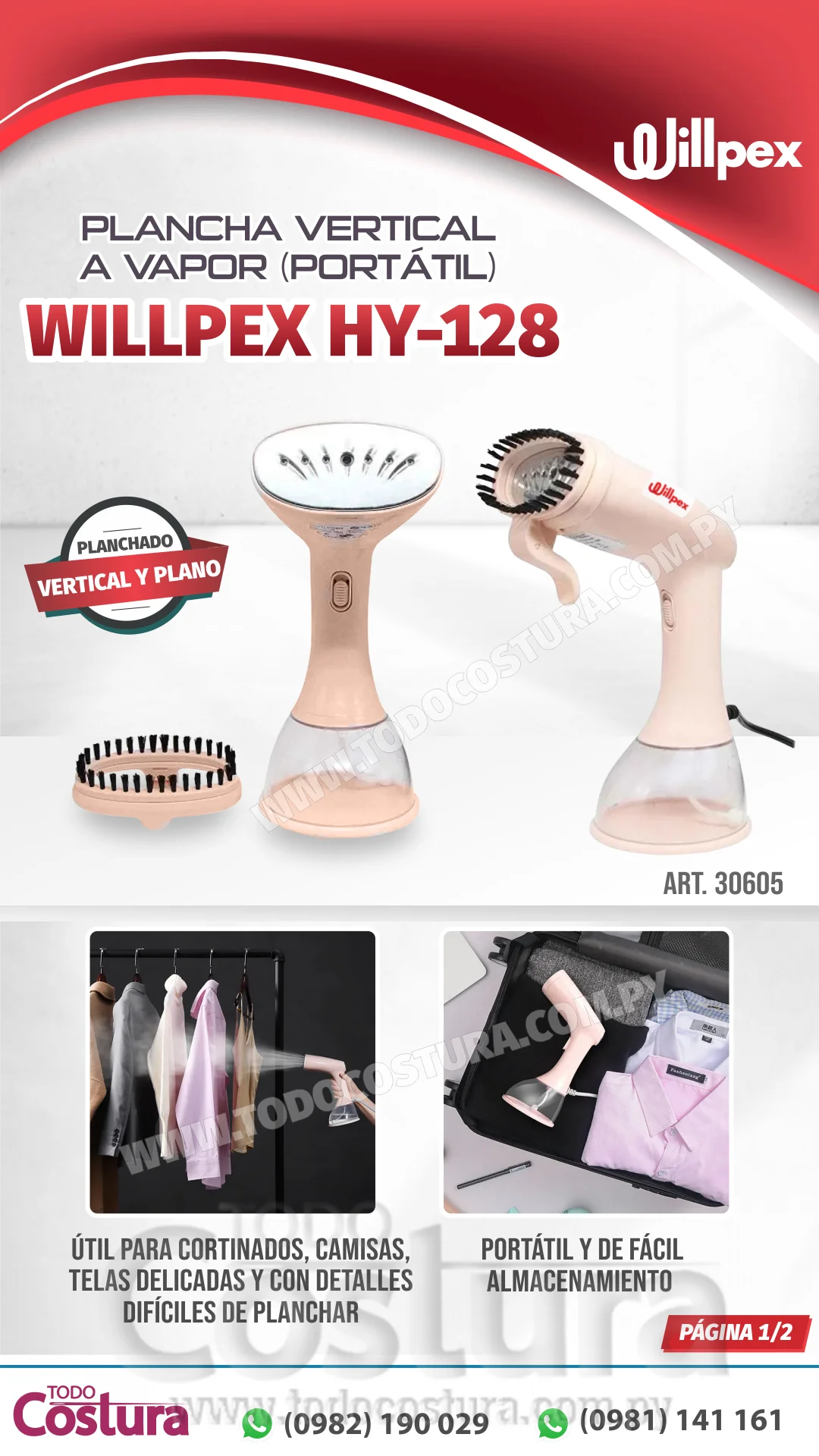 PLANCHA VERTICAL A VAPOR (PORTATIL) WILLPEX HY-128