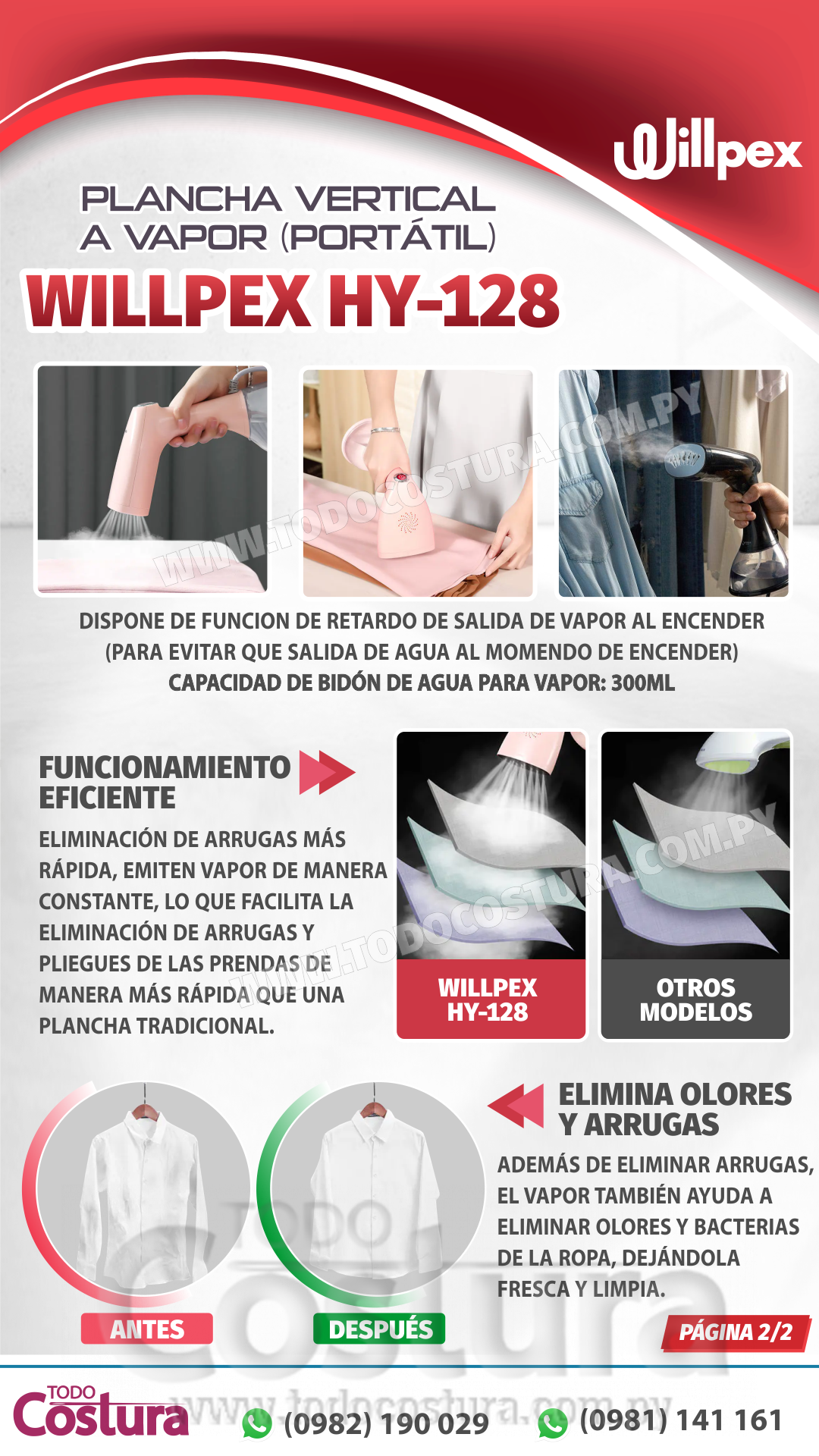PLANCHA VERTICAL A VAPOR (PORTATIL) WILLPEX HY-128