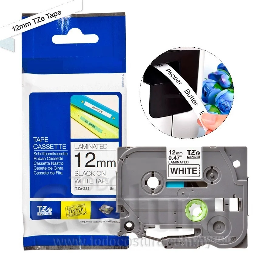 ETIQUETA LAMINADO (BLANCO/NEGRO - ANCHO: 12MM - 8 METROS) ETIQUETADORA WILLPEX WP3200