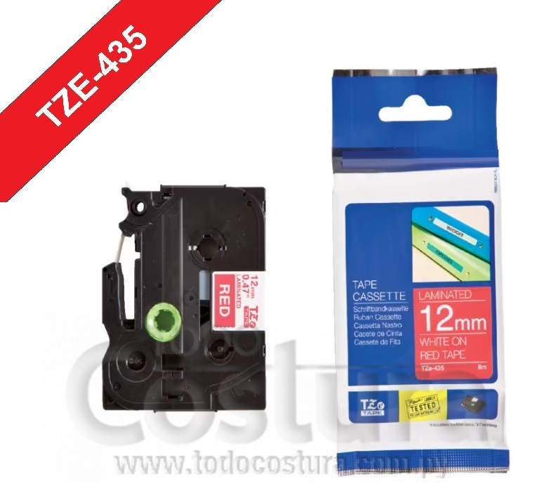 ETIQUETA LAMINADO (BLANCO/ROJO - ANCHO: 12MM - 8 METROS) ETIQUETADORA WILLPEX WP3200