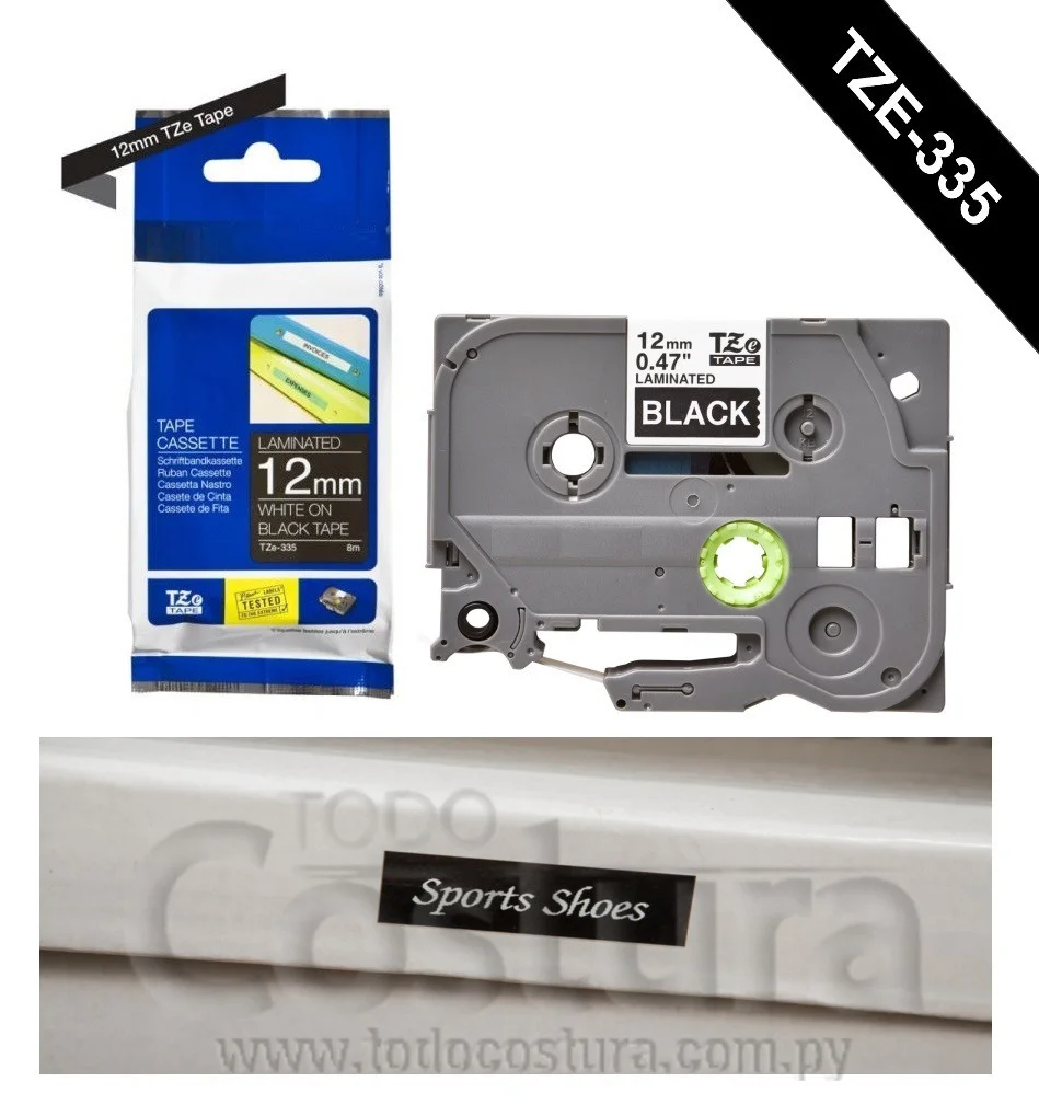 ETIQUETA LAMINADO (NEGRO/BLANCO - ANCHO: 12MM - 8 METROS) ETIQUETADORA WILLPEX WP3200