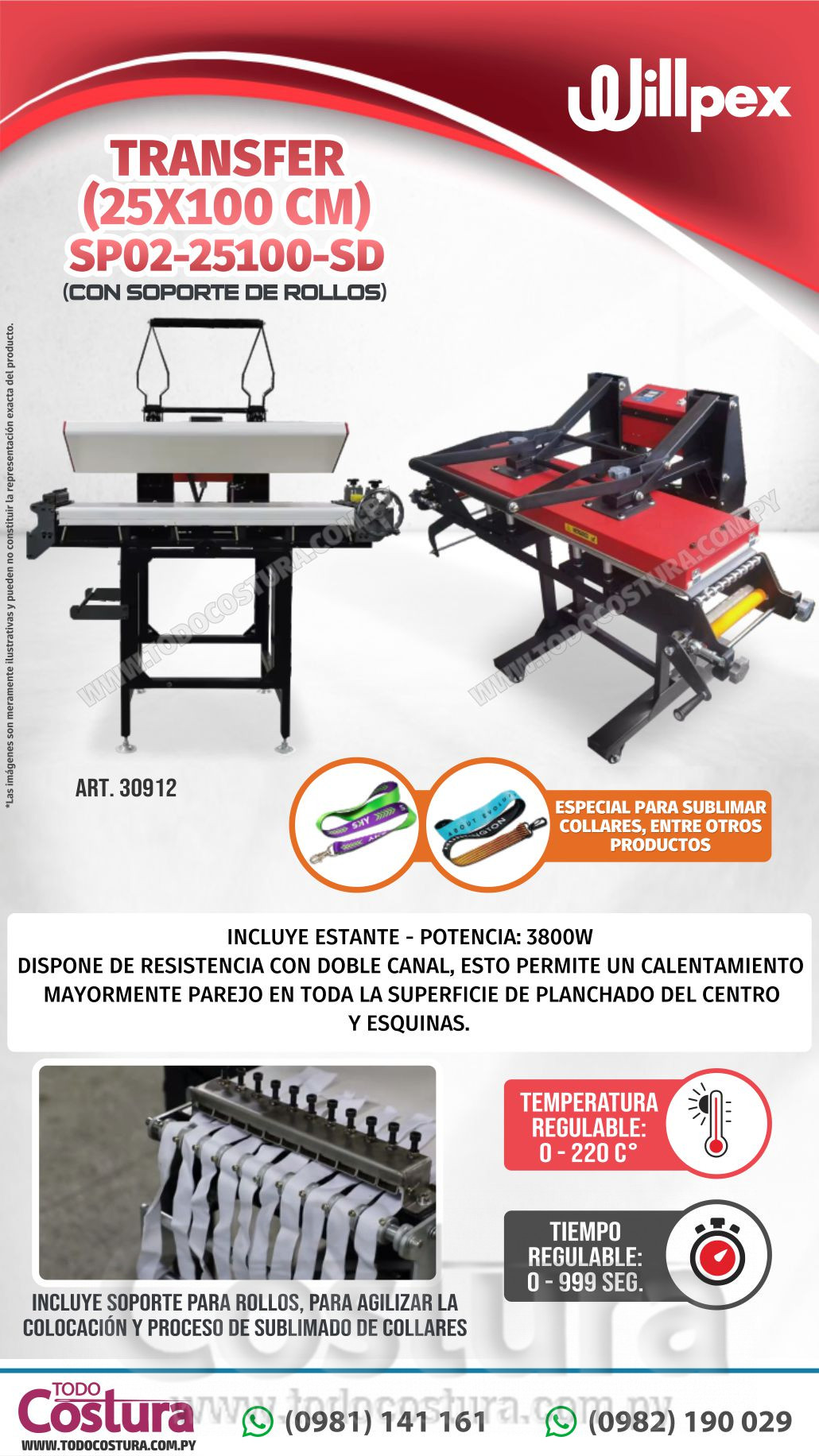 TRANSFER (25X100 CM - CON SOPORTE DE ROLLOS) WILLPEX RS-25100 (CON ESTANTE)