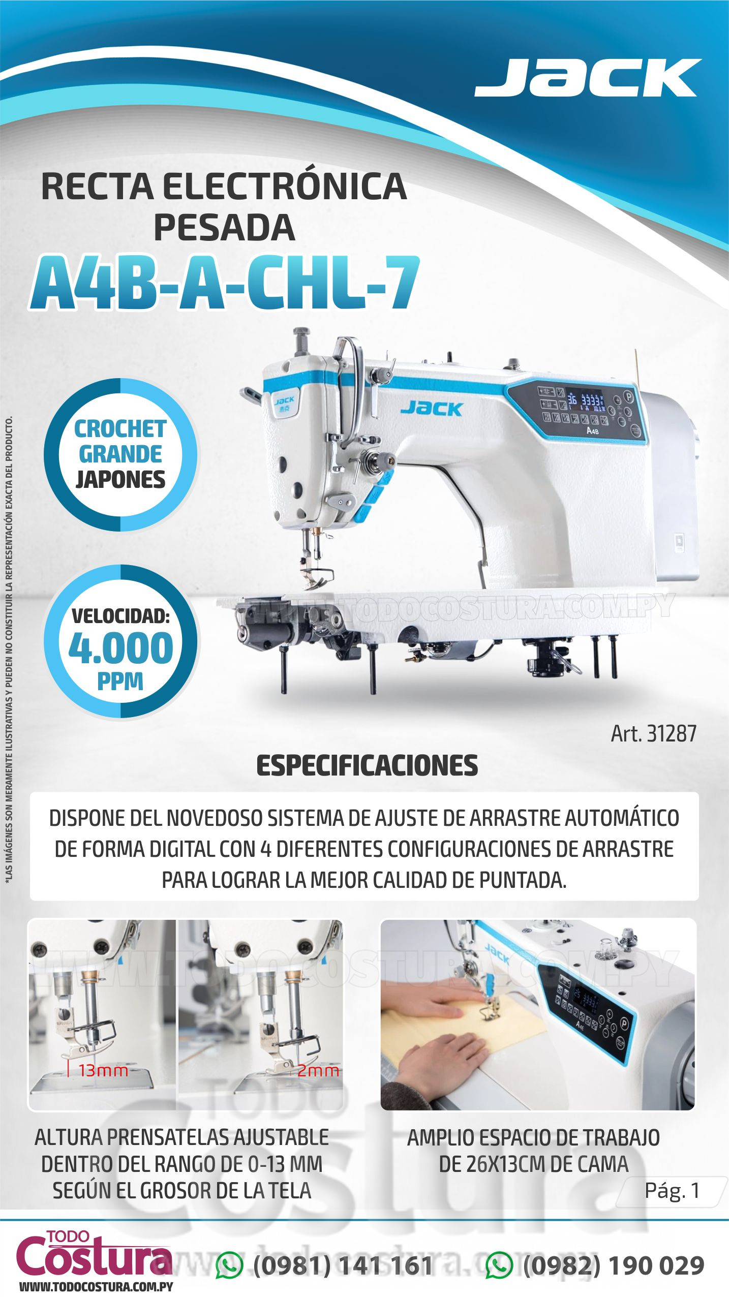 RECTA (ELECTRONICA - PESADA - CROCHET GRANDE) JACK A4B-A-CHL-7 (MOTOR INCORPORADO)